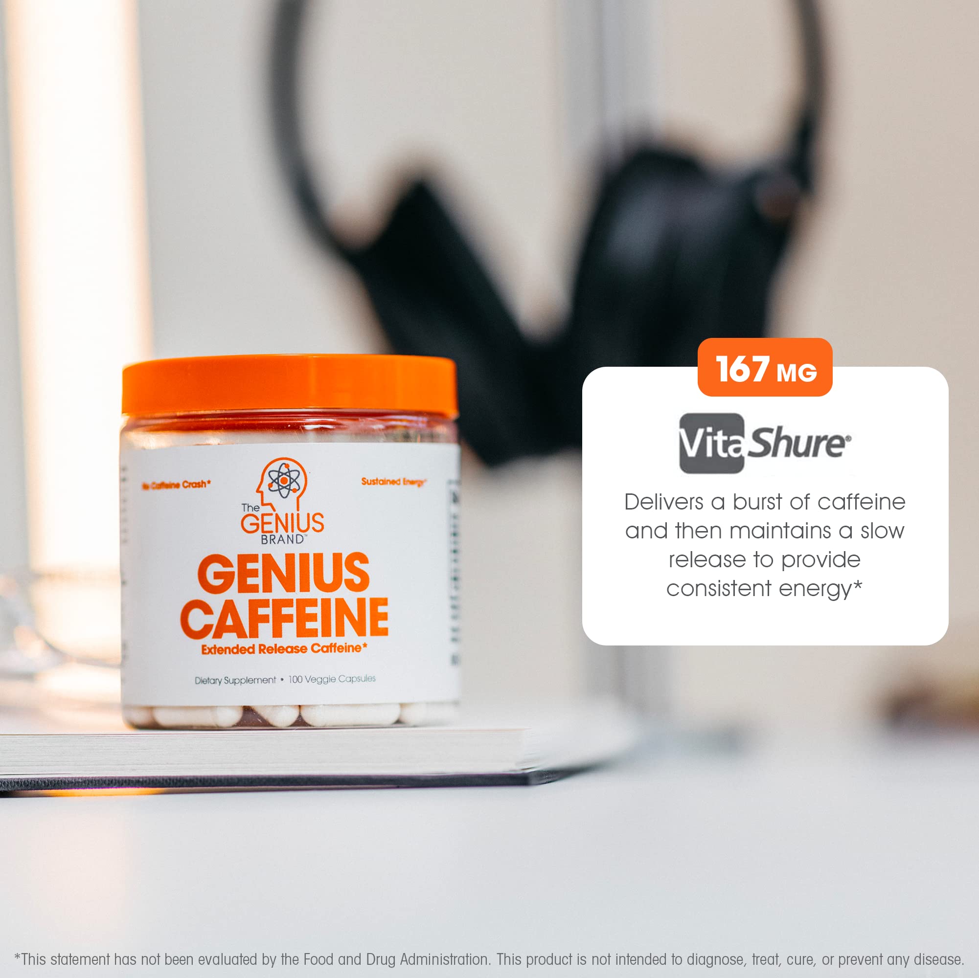 Genius Caffeine Pills 100mg, Extended-Release Microencapsulated Caffeine Pills The Genius Brand