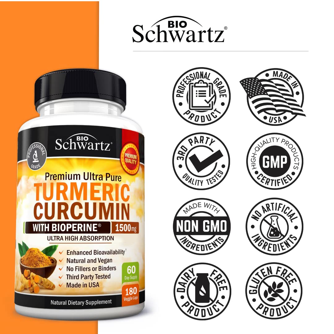Turmeric Curcumin with Black Pepper Extract 1500mg - High Absorption