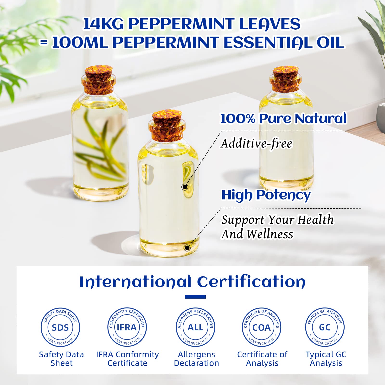 HIQILI Peppermint Oil 100ML, 100% Pure Peppermint Essential Oil Natural for Diffuser HIQILI