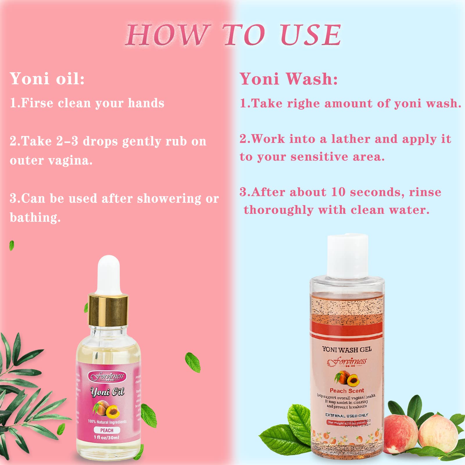 forvirness Feminine Wash & Natural Yoni Oil Set - Cleanse, Remove Odor, pH Balance for Women forvirness