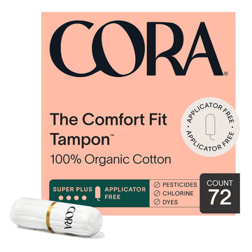 Cora 100% Organic Cotton Non-Applicator Tampons | Ultra-Absorbent, Unscented, Natural, Non-Toxic
