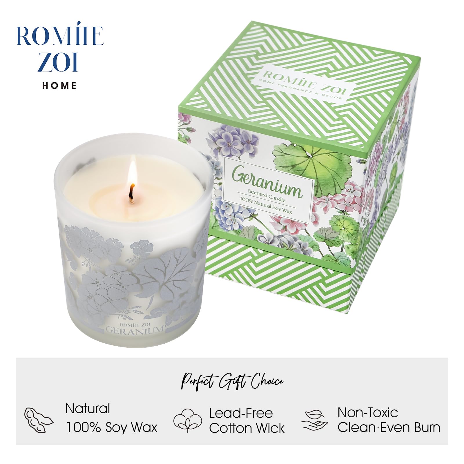 ROMIIE ZOI Scented Candle - Geranium - 6oz Aromatherapy Soy Wax Jar Candle for Home, Gifts for Women ROMIIE ZOI
