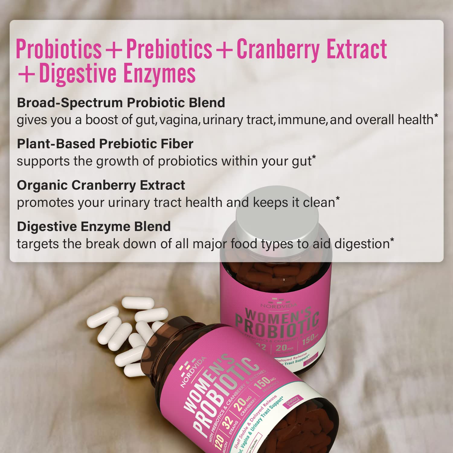 NordVida Women's Probiotic, 120 Billion & 32 Strains, Shelf Stable Probiotic for Gut Nordvida