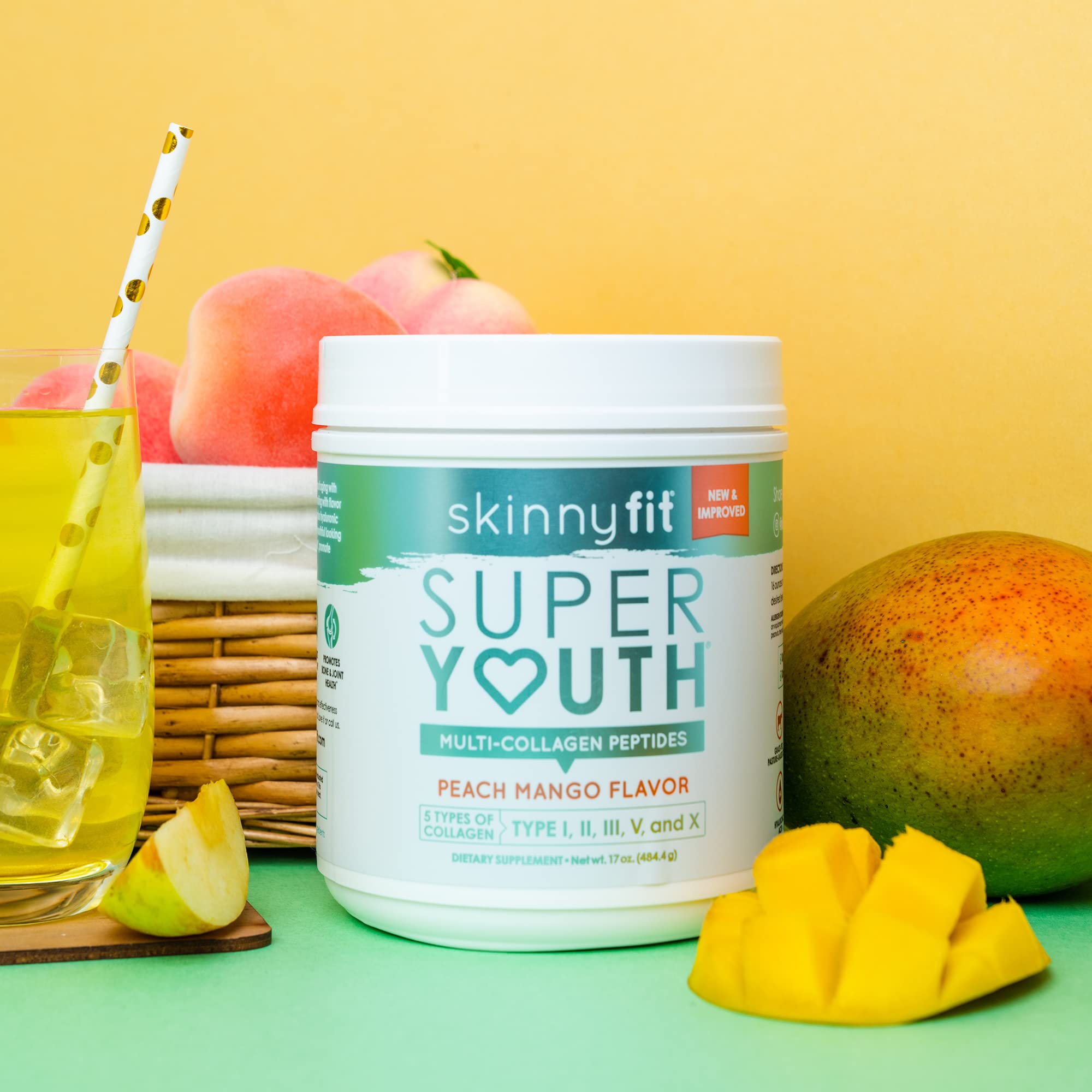 SkinnyFit Super Youth Multi-Collagen Peptides Plus Apple Cider Vinegar, Hyaluronic Acid SkinnyFit