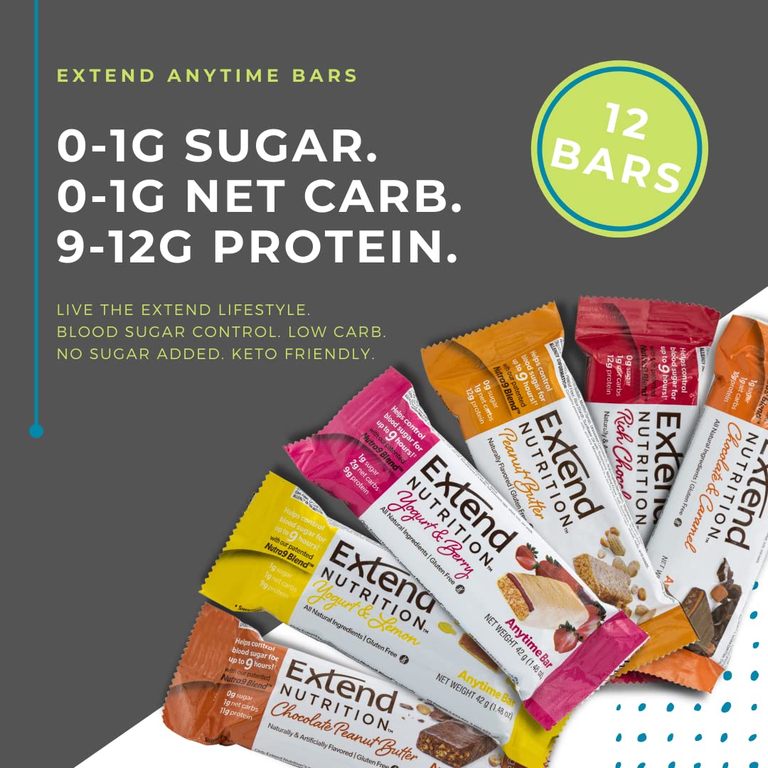 Extend Nutrition Diabetic Snacks for Sugar Control, Low Carb, Low Sugar, Low Calorie Snacks Extend Bar