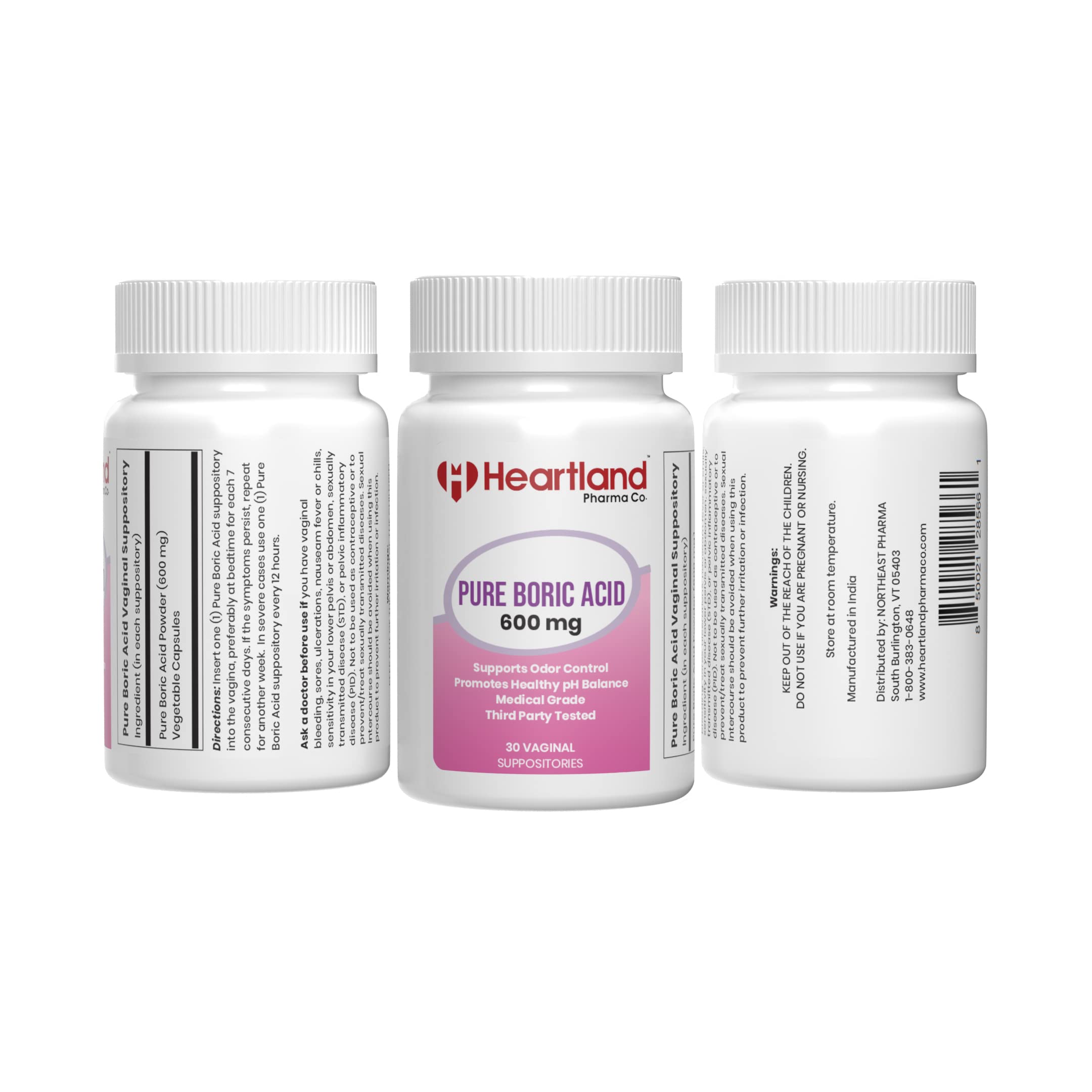 Heartland Pharma Boric Acid Vaginal Suppositories - Feminine Care - 100% Pure Boric Acid - (30 ct)(2 Pack) Heartland Pharma