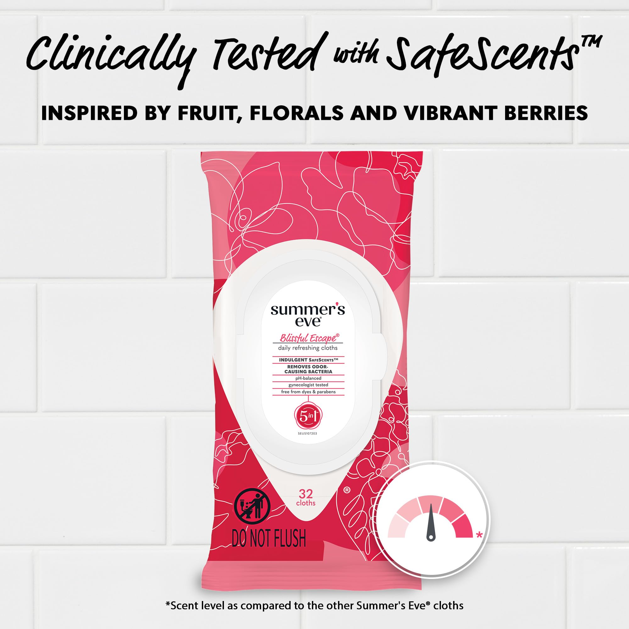 Summer's Eve Blissful Escape Daily Refreshing Feminine Wipes, Removes Odor, pH balanced, 32 Count Summer's Eve