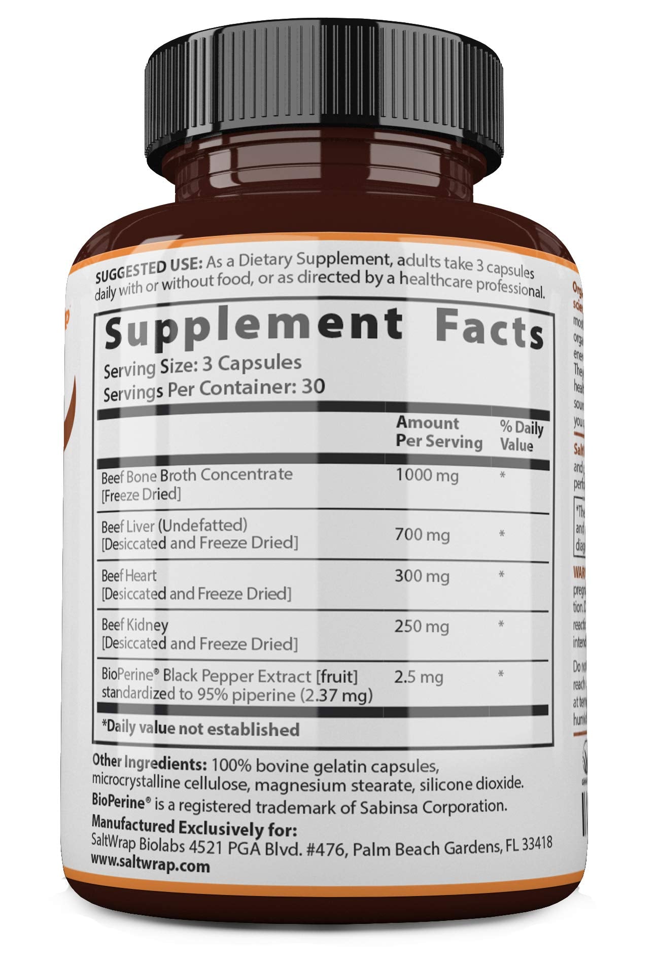 SaltWrap Organ Therapy - Grass Fed Beef Organ Meat Complex Supplement with Organic SaltWrap