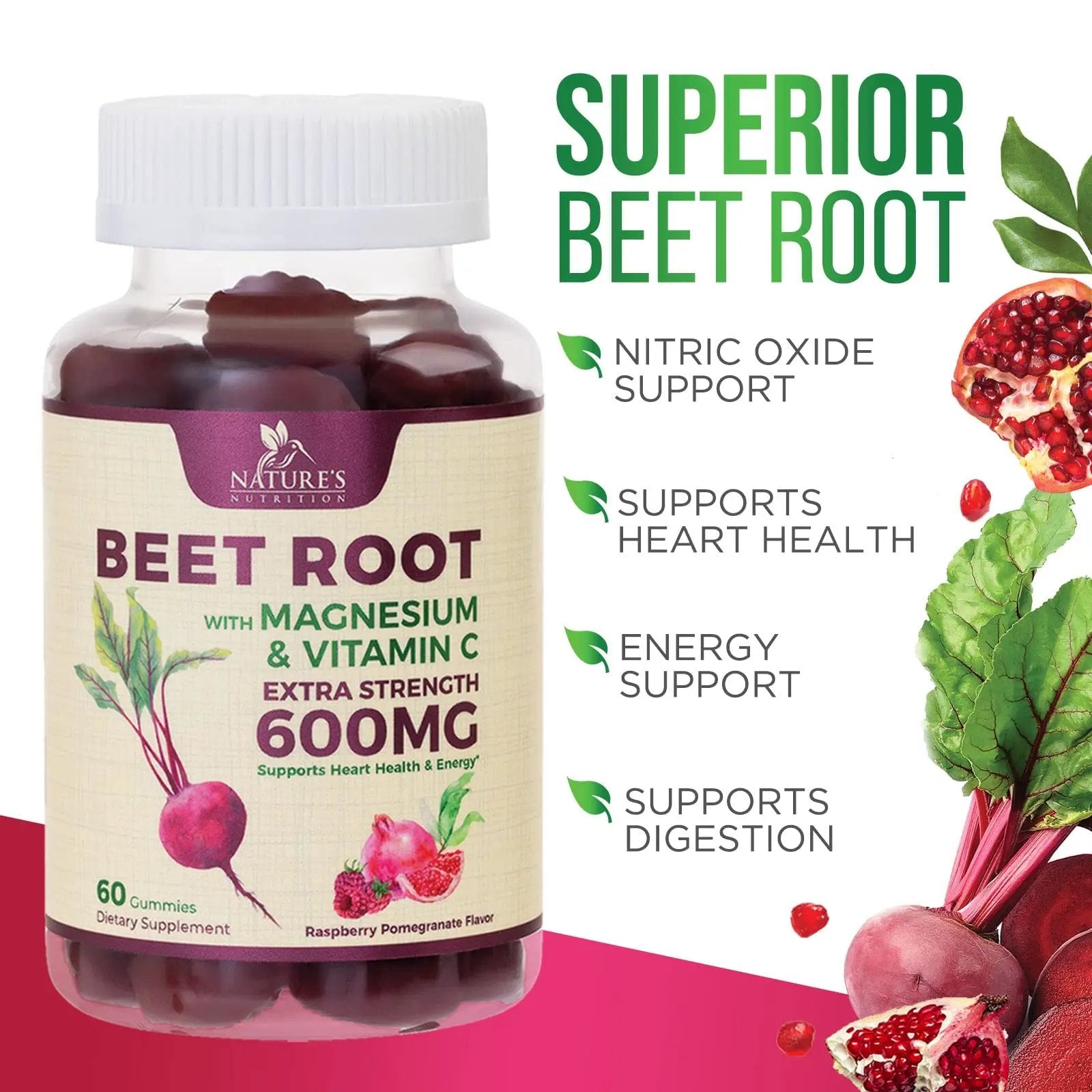 Nature's Nutrition Beet Gummies with Beetroot - Energy & Heart Health Support Nature's Nutrition