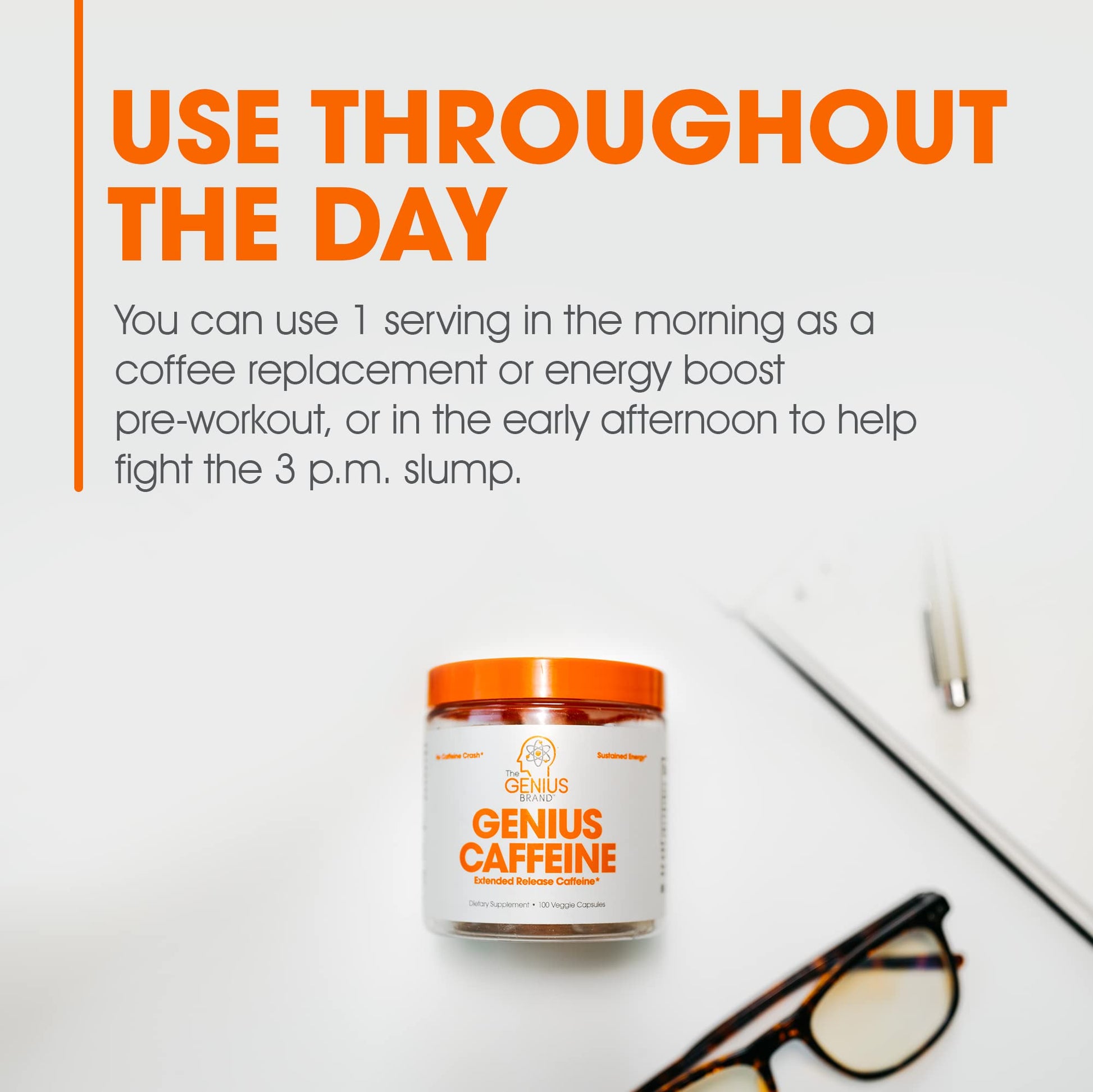 Genius Caffeine Pills 100mg, Extended-Release Microencapsulated Caffeine Pills The Genius Brand
