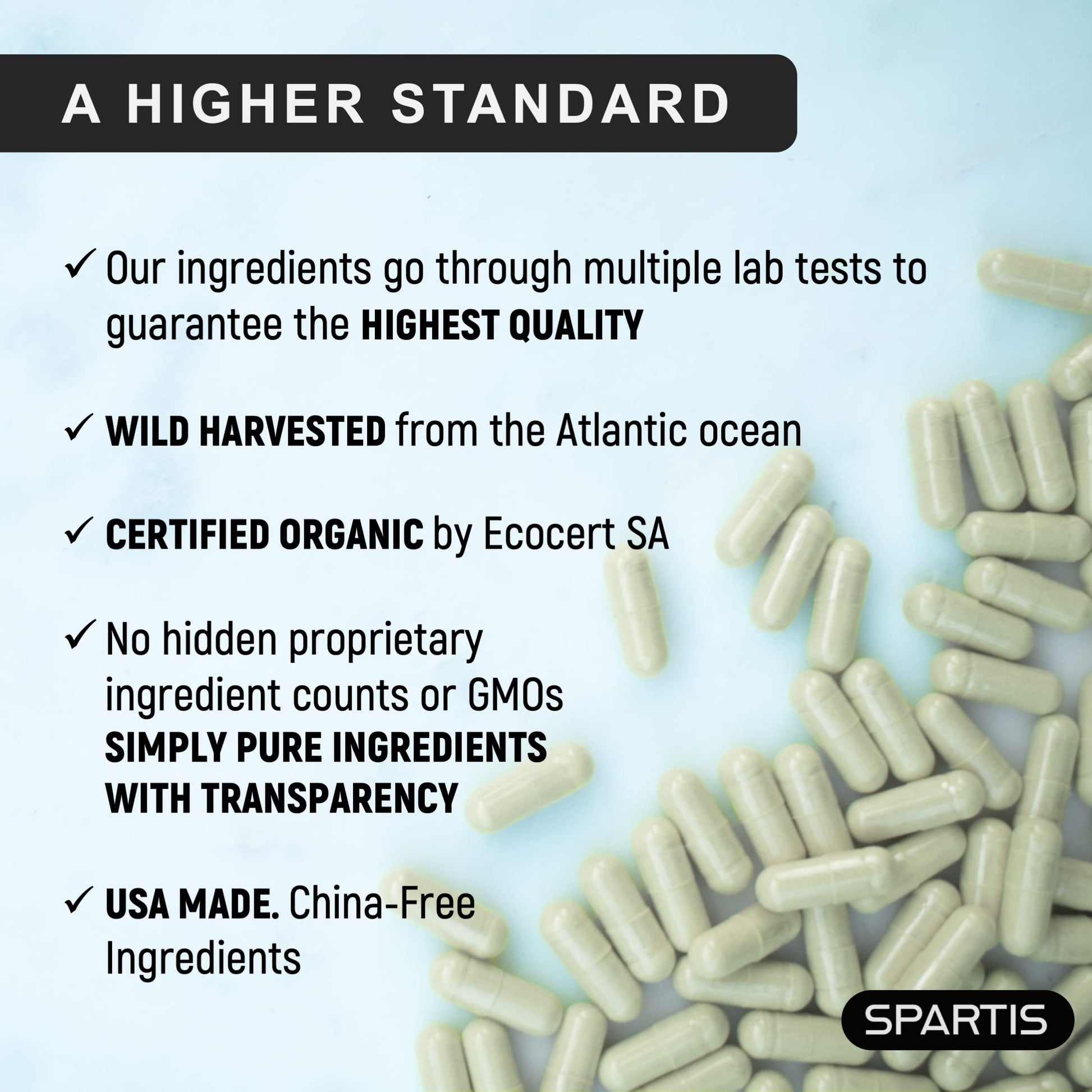 Certified Organic Sea Moss Capsules 2250mg Wildcrafted Irish Sea Moss Burdock Root SPARTIS