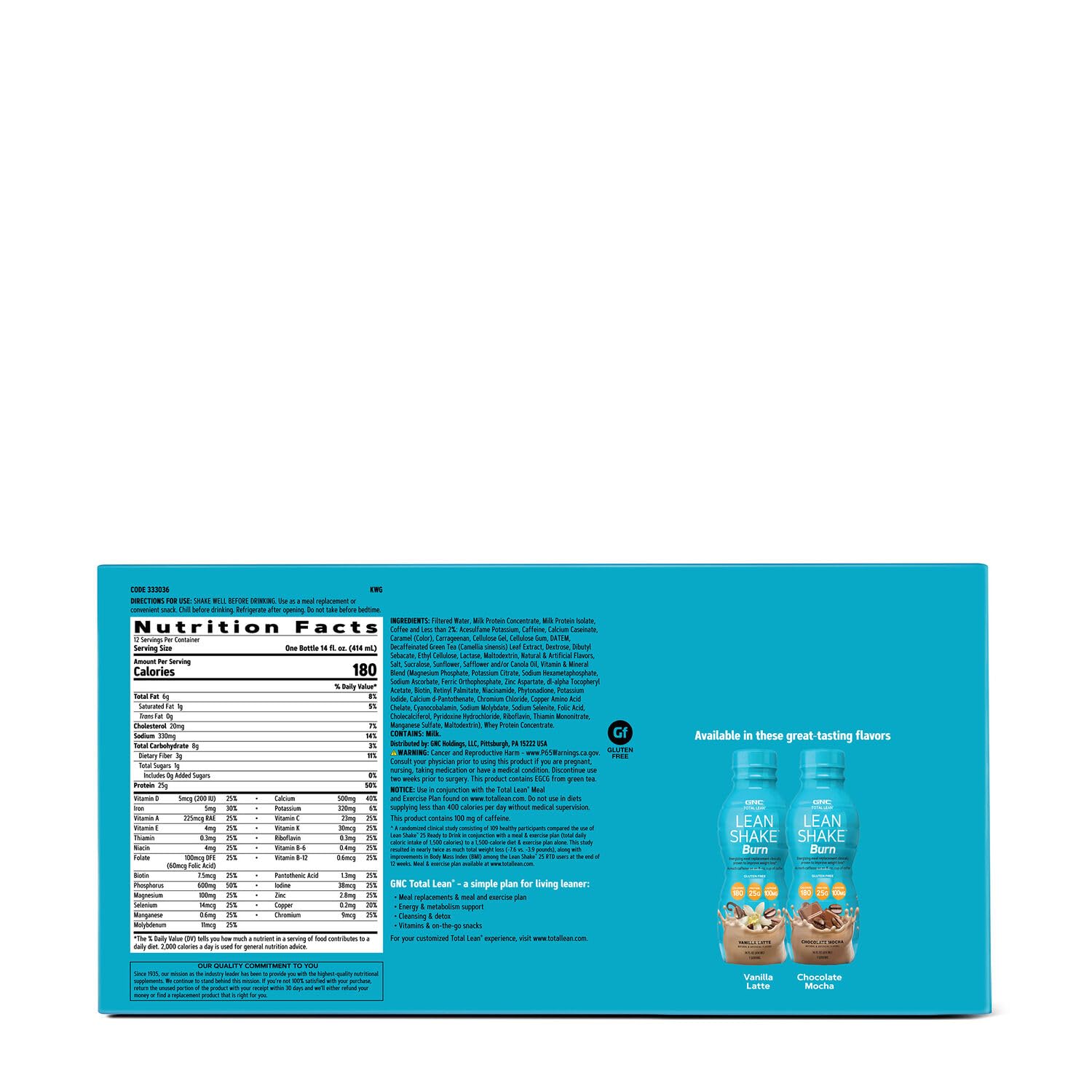 GNC Total Lean Lean Shake Burn - Vanilla Latte - 12 Bottles GNC