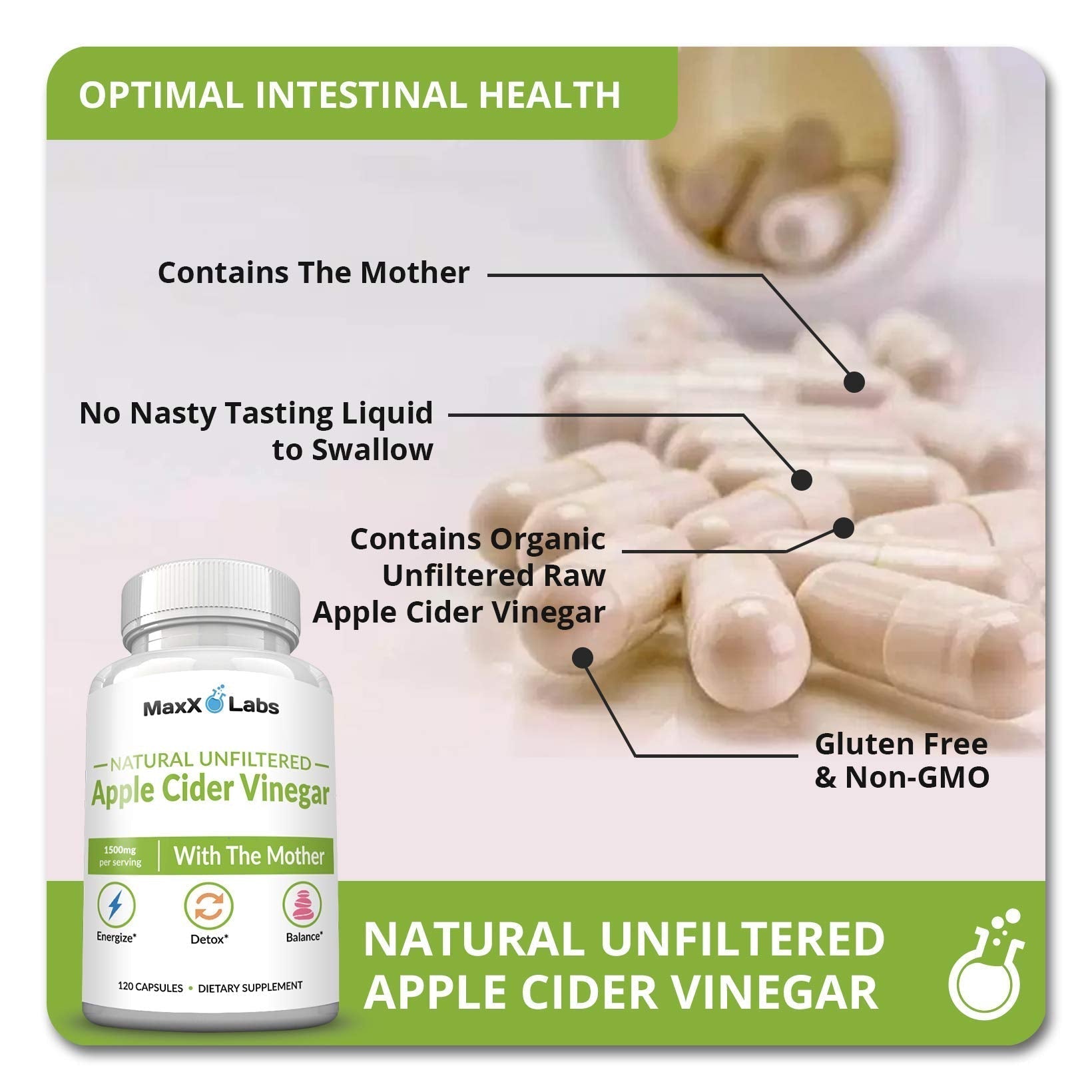 Apple Cider Vinegar Capsules with The Mother - Healthy Keto Diet Supplements MaxX Labs