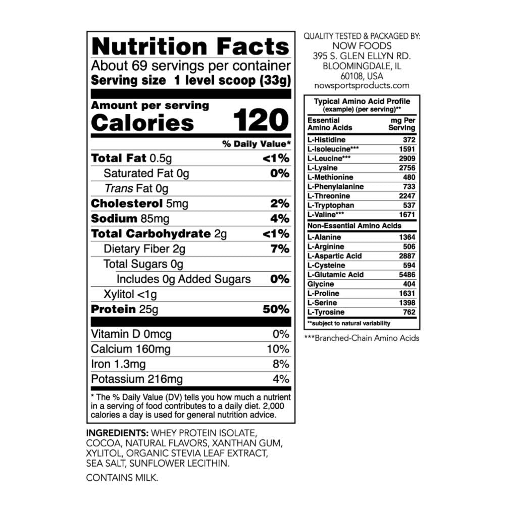 NOW Sports Nutrition, Whey Protein Isolate, 25 G With BCAAs, Creamy Chocolate Powder NOW