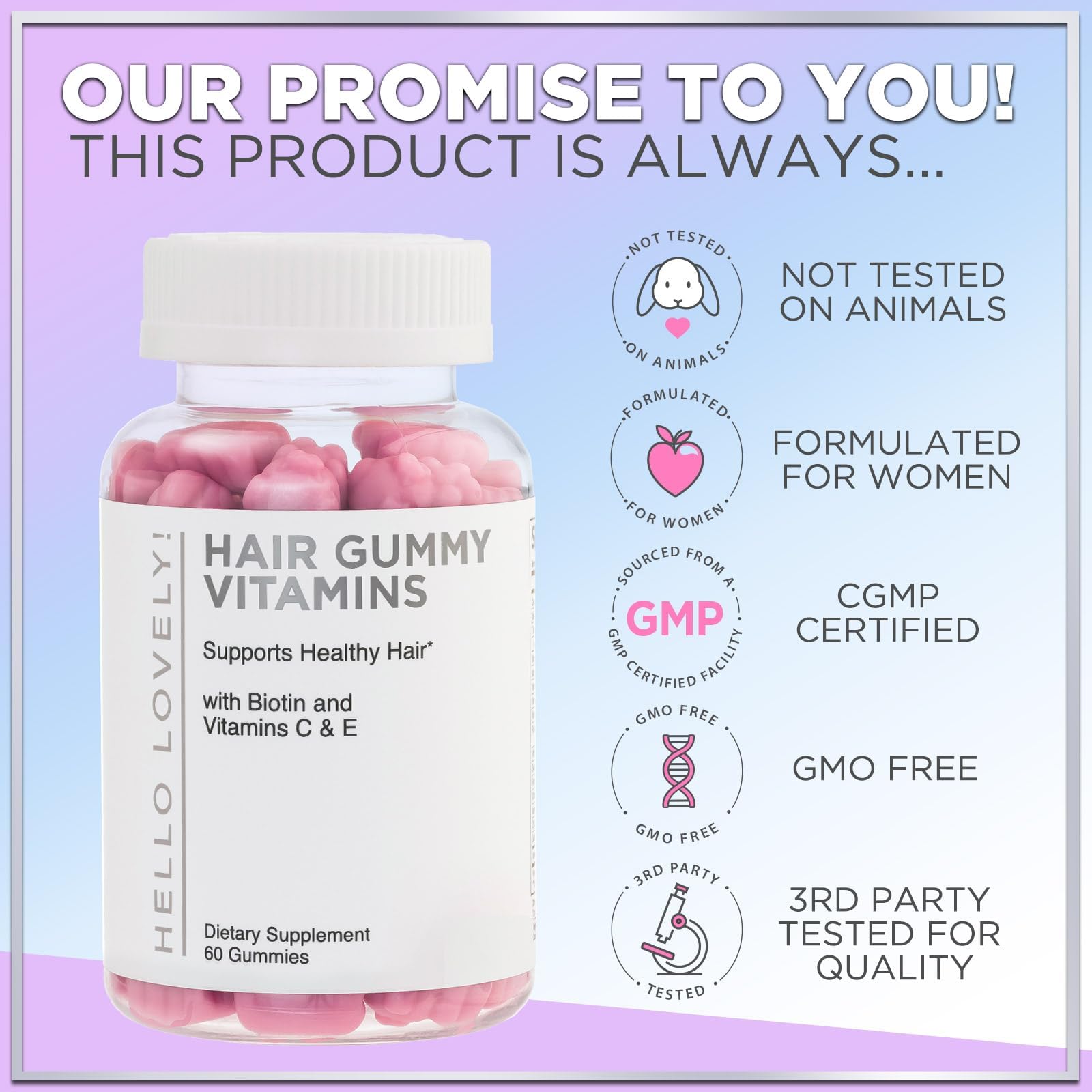 Hello Lovely! Hair Vitamins Gummies with Biotin 5000 mcg Vitamin E & C Support Hair Growt Hello Lovely!