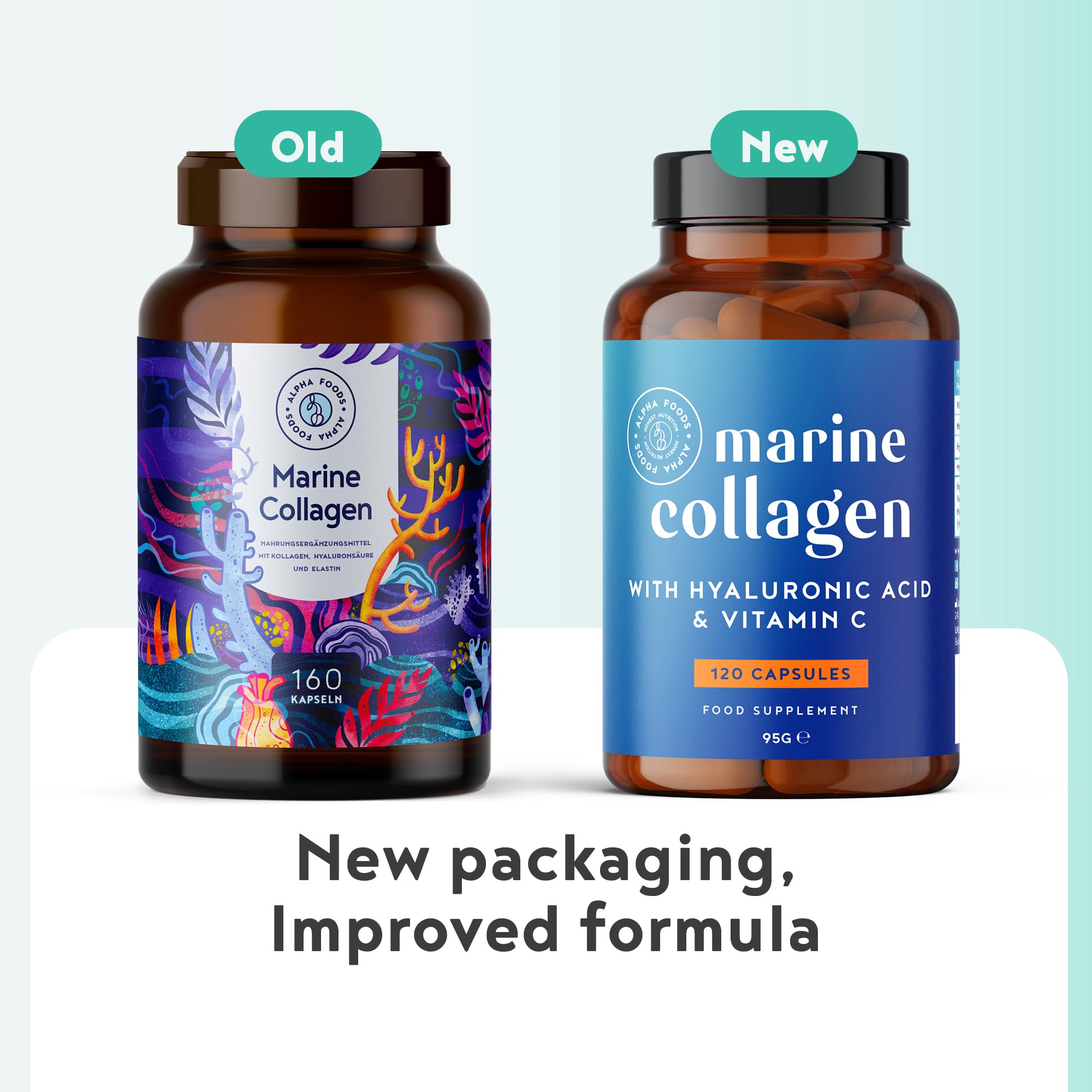 Marine Collagen Capsules 2200mg - Enhanced with Hyaluronic Acid and Vitamin C Alpha Foods