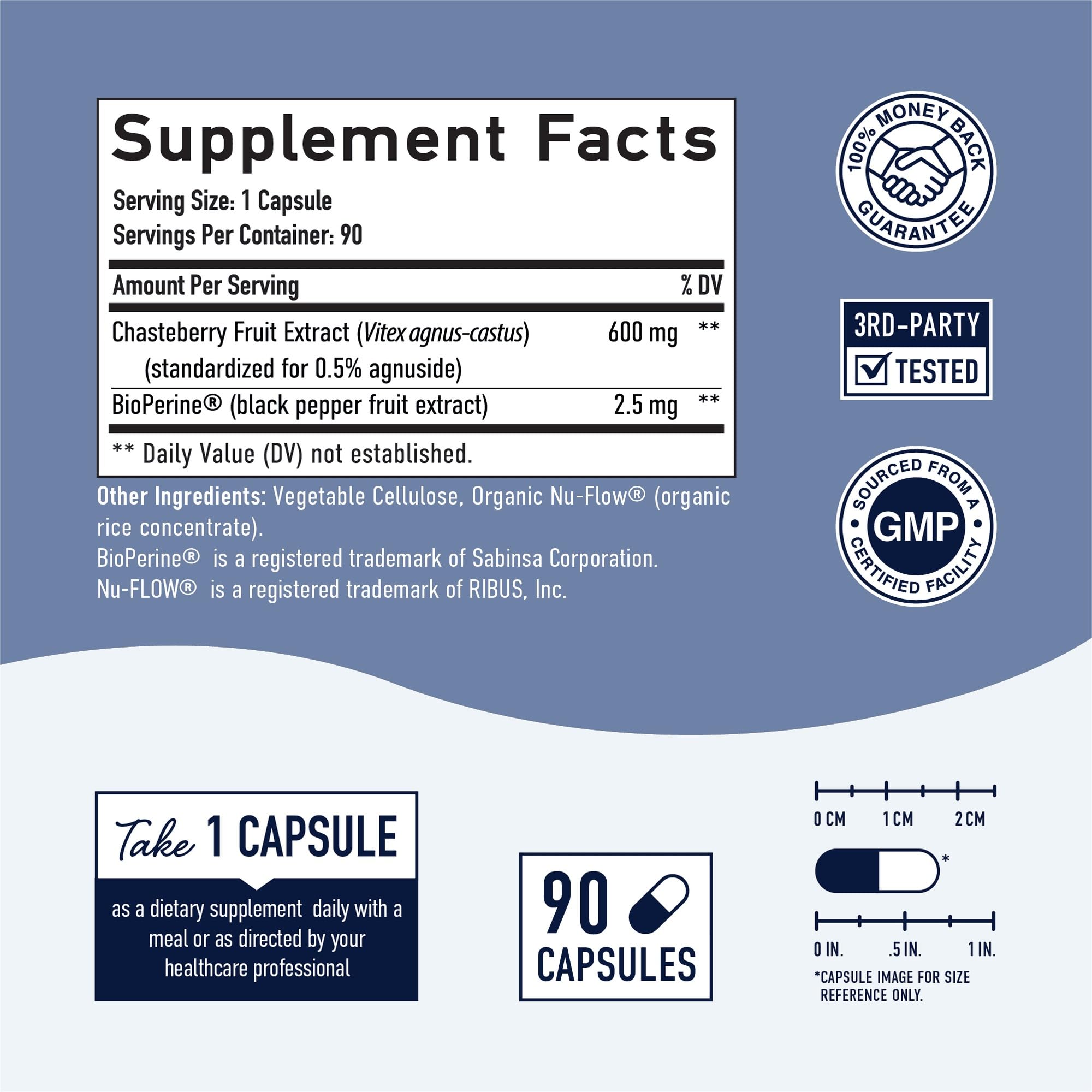 LLK Chasteberry Capsules 600mg - Menopause & PMS Relief Women's Health Supplement