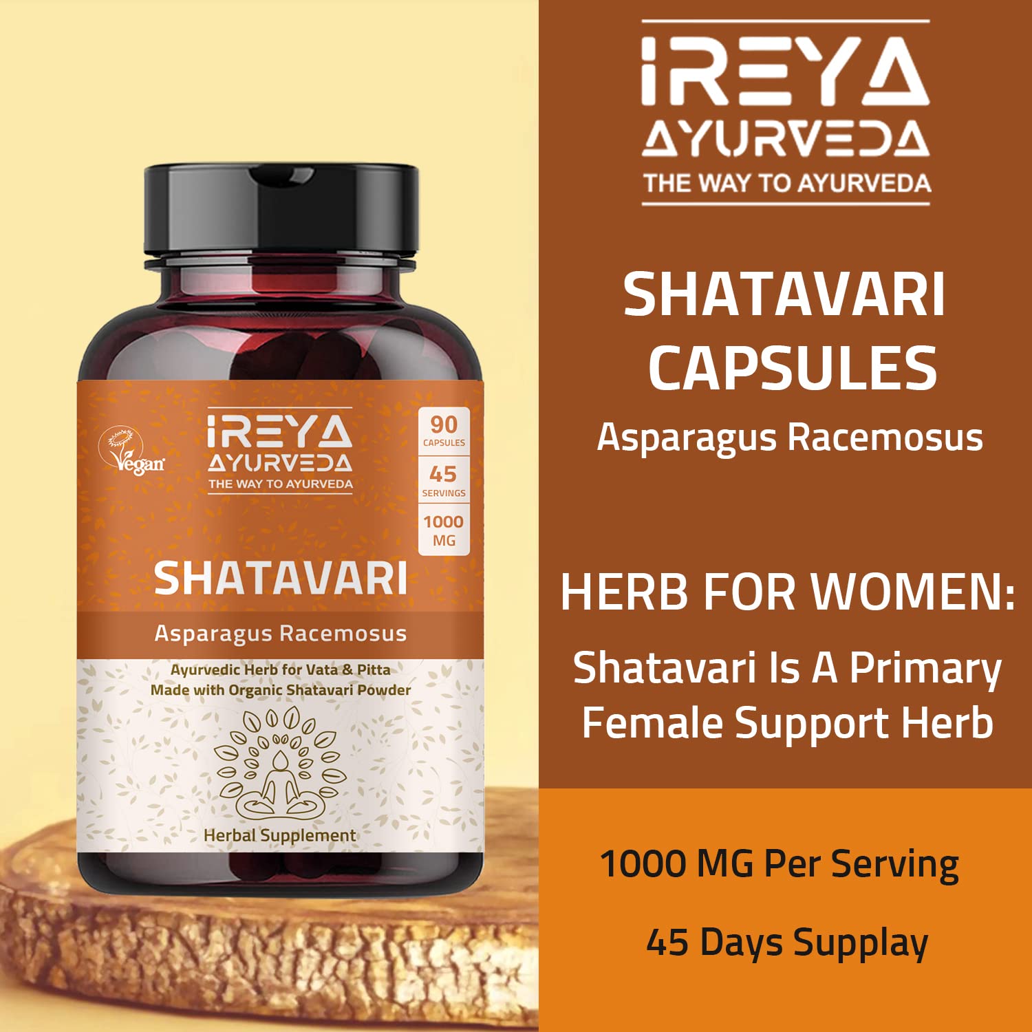 Ireya Ayurveda Shatavari Capsules (90 Capsjules) 1000 mg Organic Shatavari Capsules Lactation