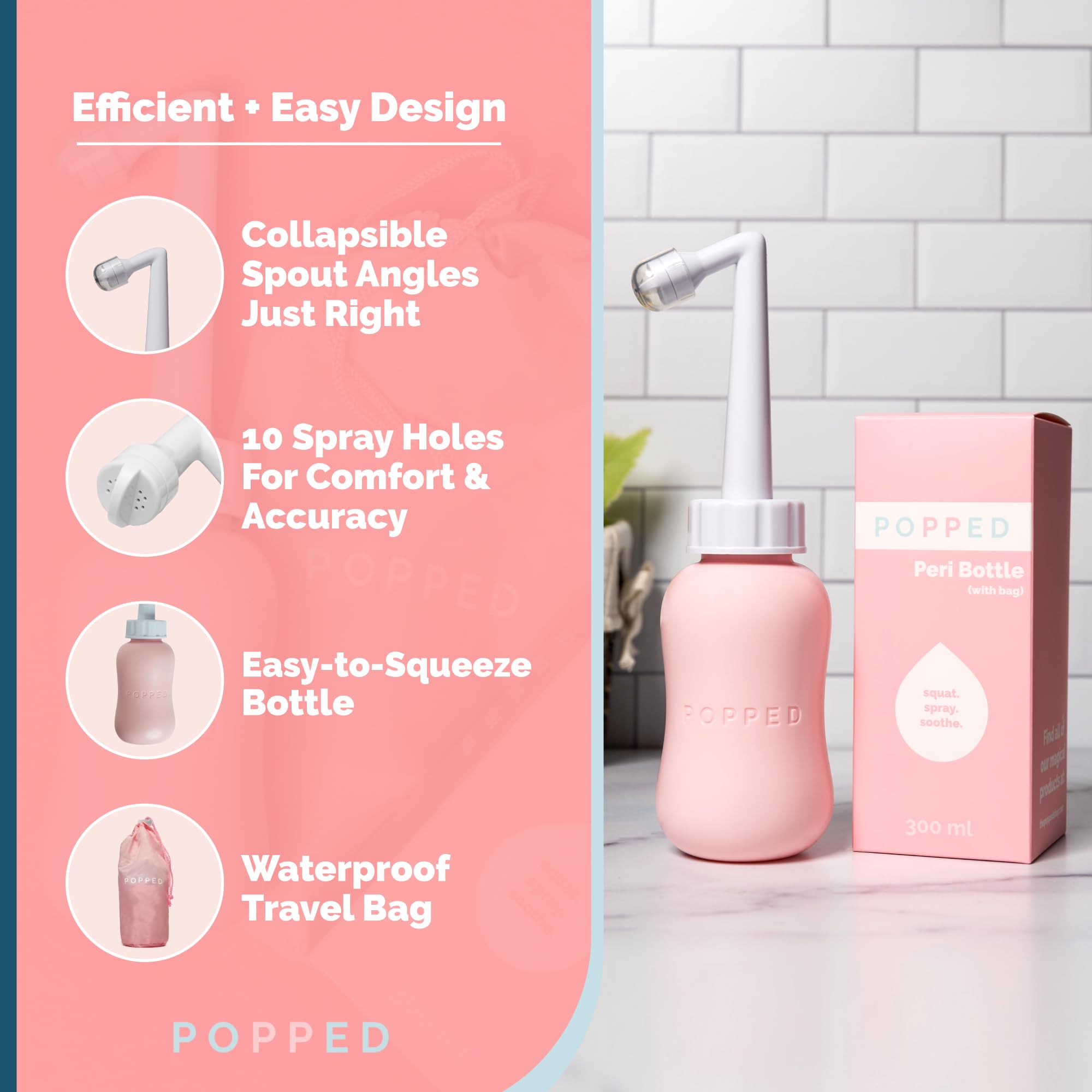 Popped Peri Bottle for Postpartum Care | Portable Bidet | Spray Bottle for Pain Relief, Tears POPPED