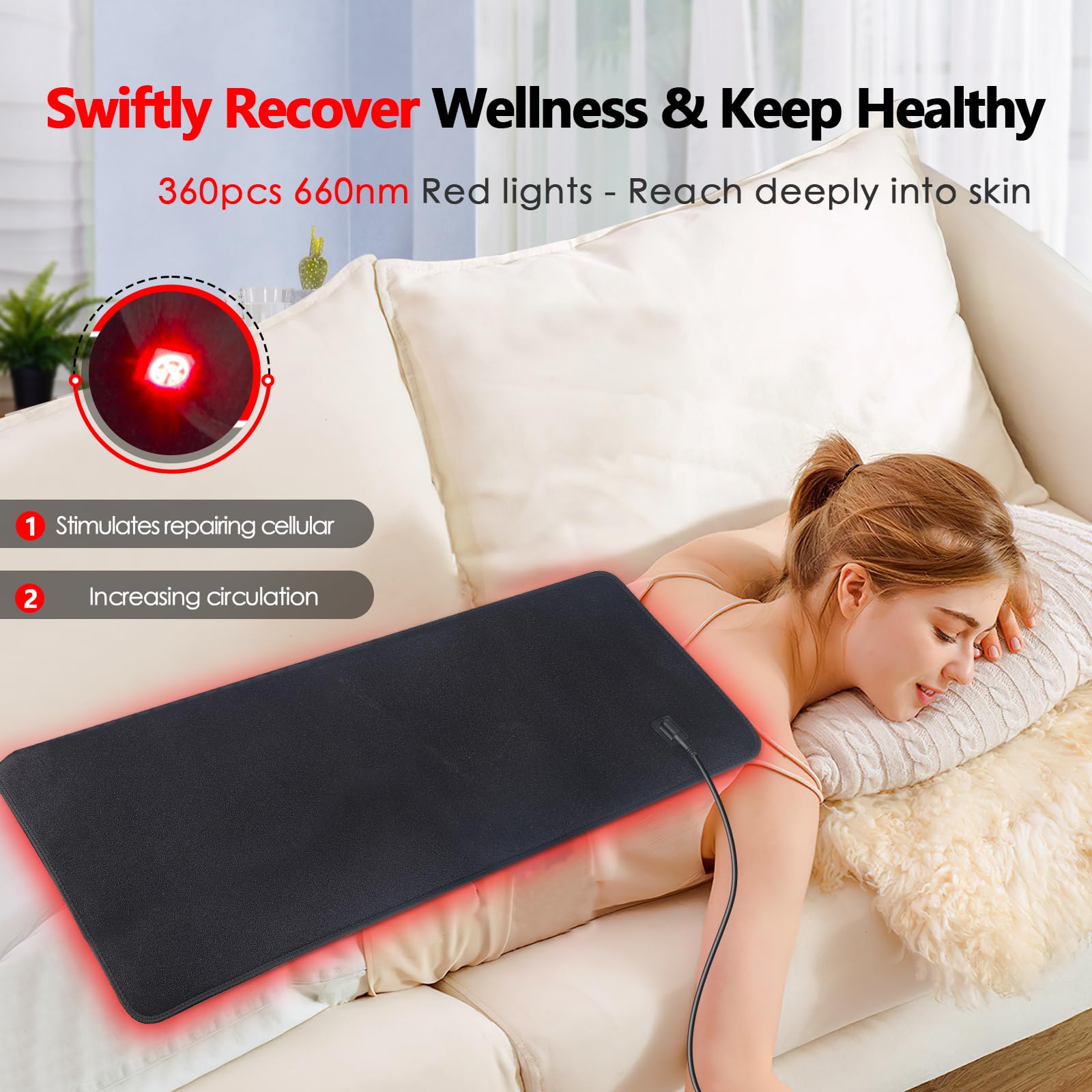 RUISQM Red Light Therapy Mat for Body - 360 LEDs Large Red & Infrared Light Therapy Pad Blanket RUISQM