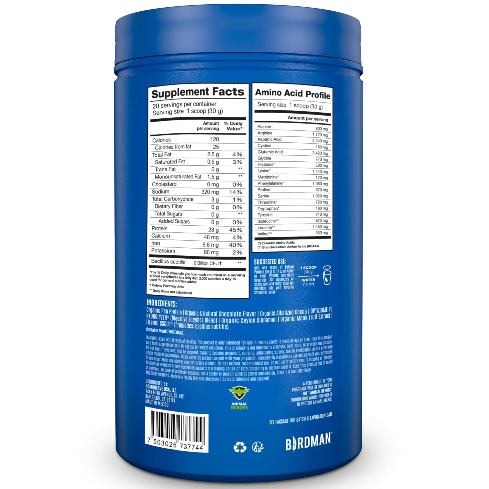 BIRDMAN Falcon Vegan Protein Powder Organic, Stevia & Sugar Free, Plant Based Protein BIRDMAN