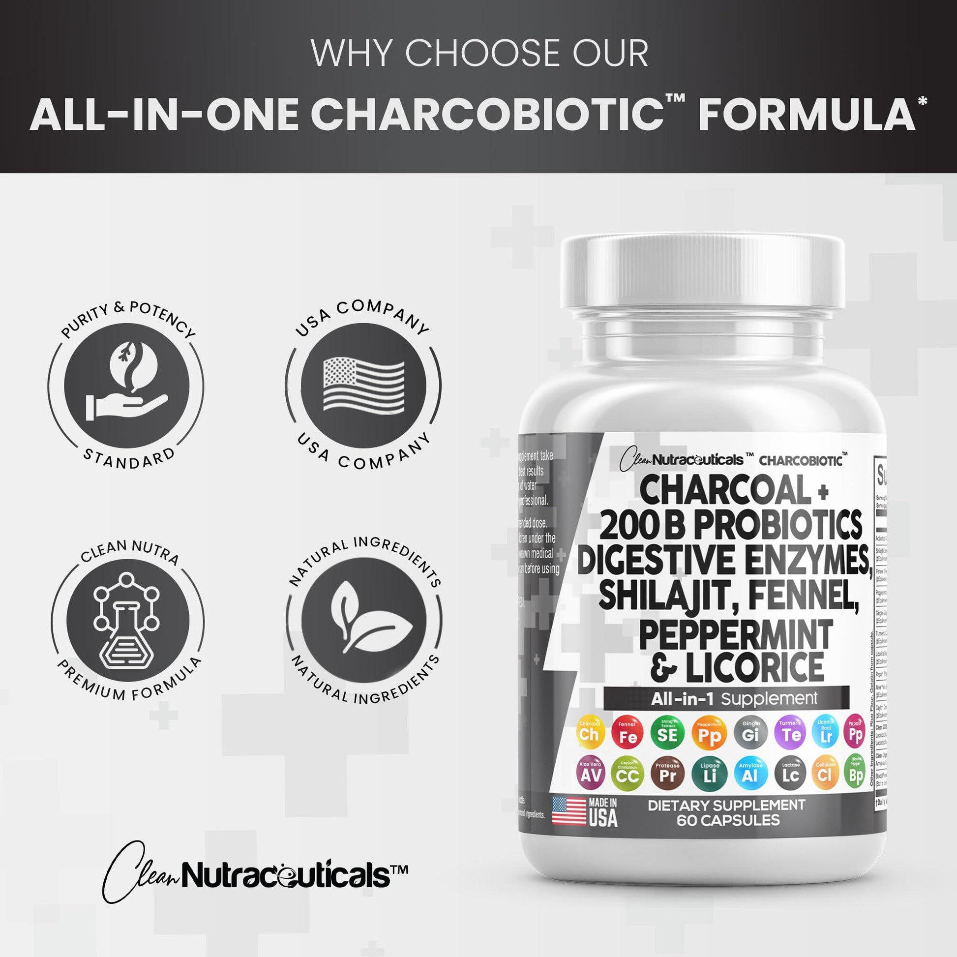 Clean Nutra Activated Charcoal Capsules 1000mg Shilajit 5000mg Pills