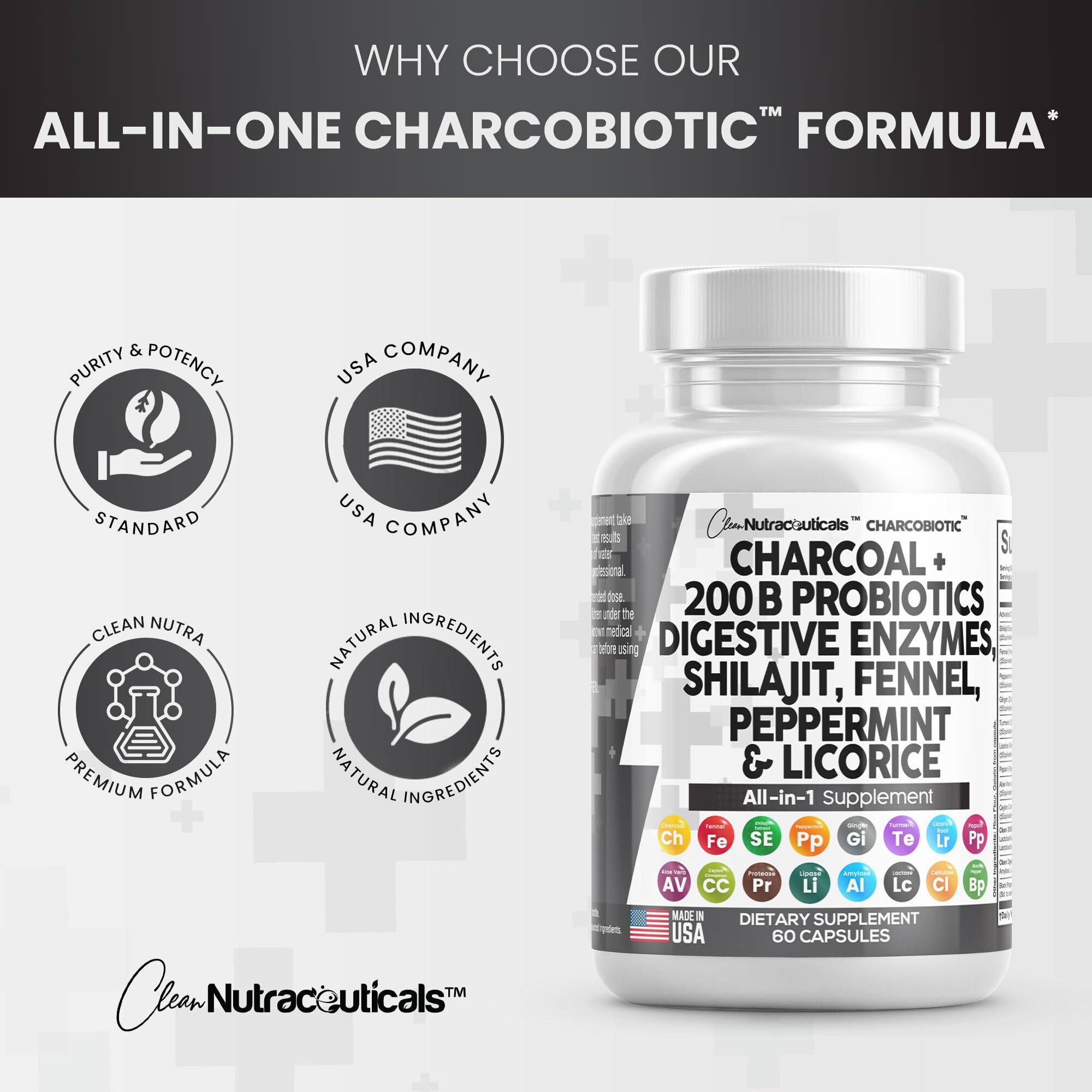 Clean Nutra Activated Charcoal Capsules 1000mg Shilajit 5000mg Pills