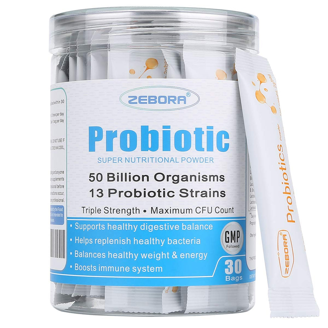 ZEBORA Probiotics for Women, Men and Kids, Prebiotics and Probiotics Powder 