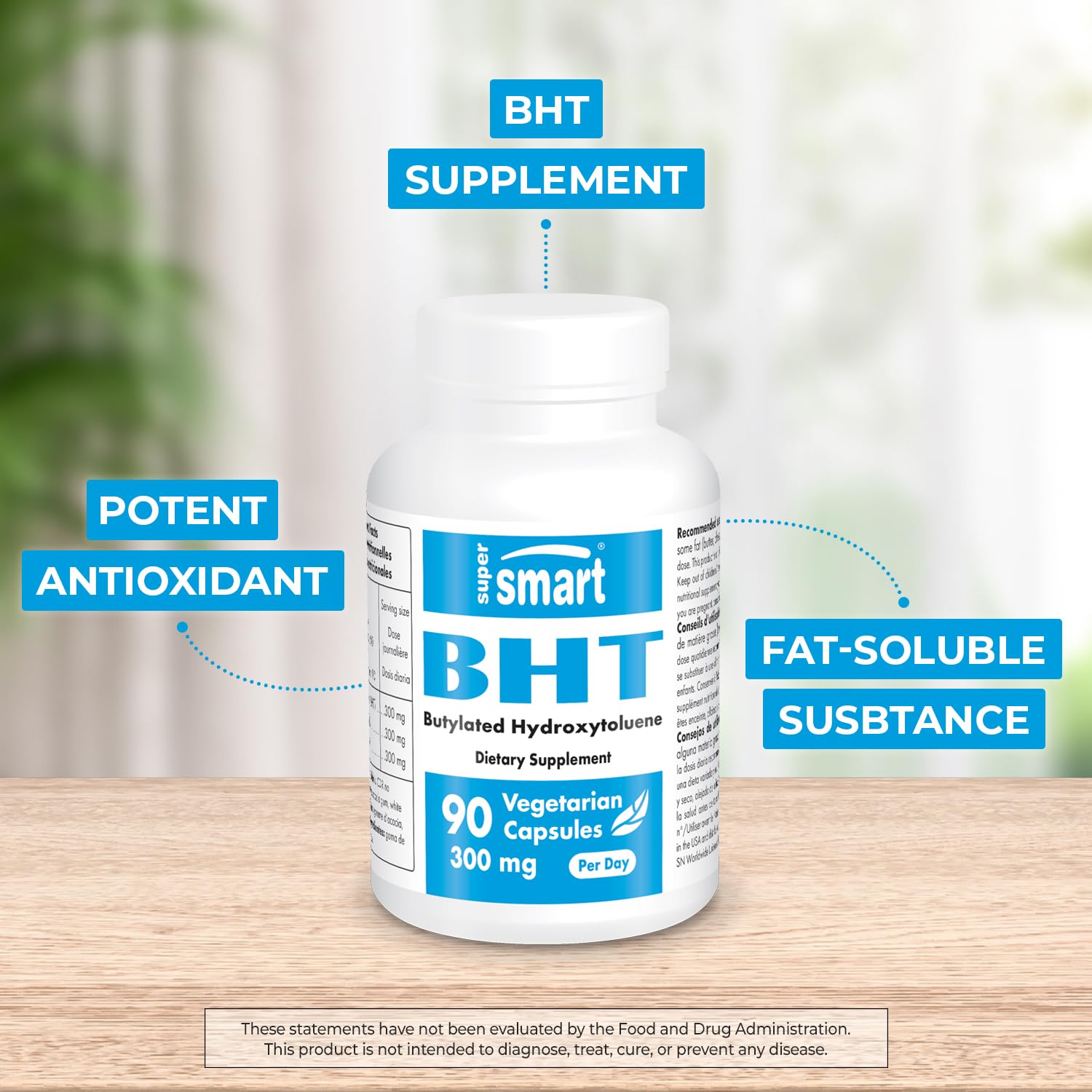 Supersmart - BHT 300 mg Per Day - Butylated Hydroxytoluene - Powerful Antioxidant Supersmart