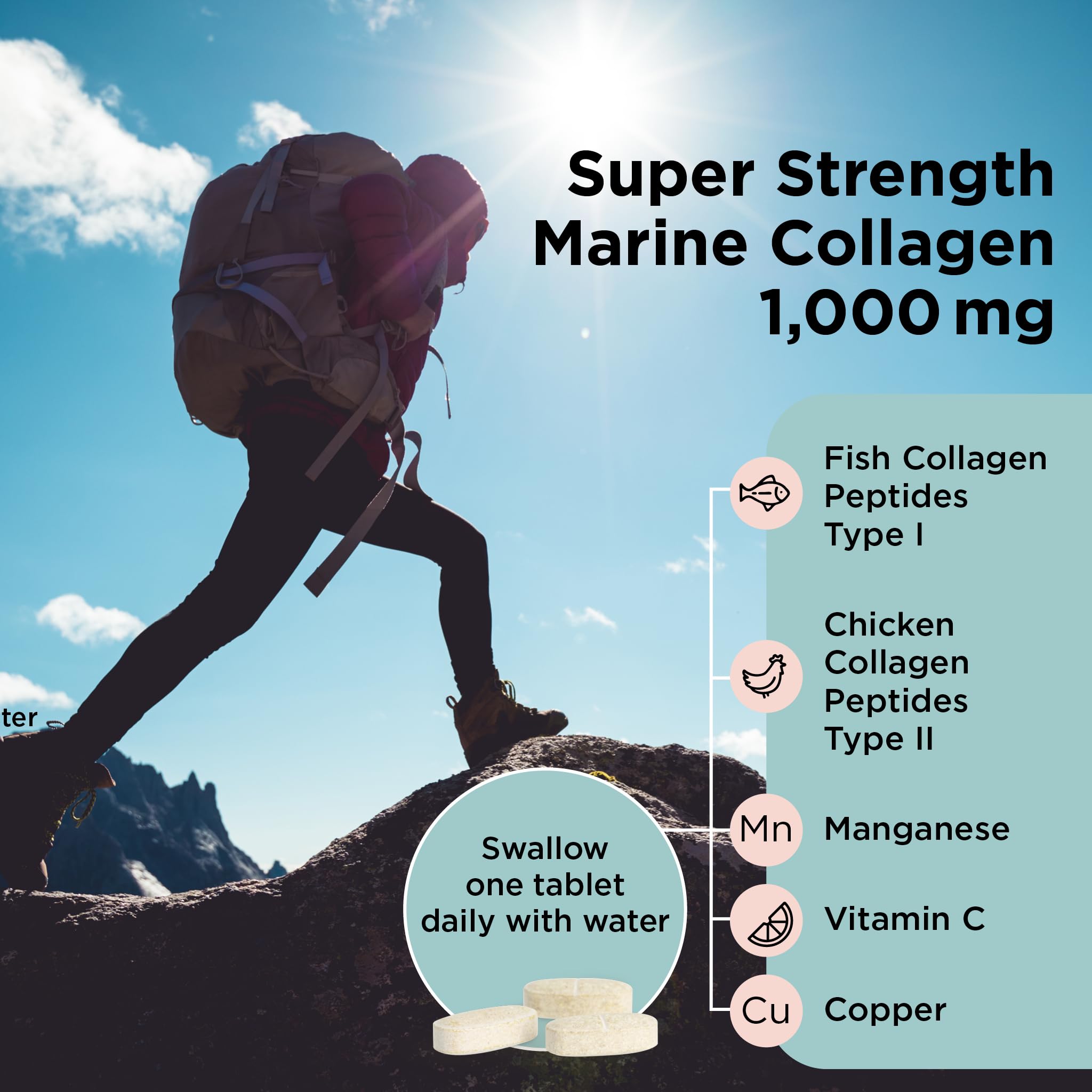 Healthspan 1,000mg Marine Collagen Complex 60 Tablets | 800mg Type I + 200mg Type II Collagen healthspan