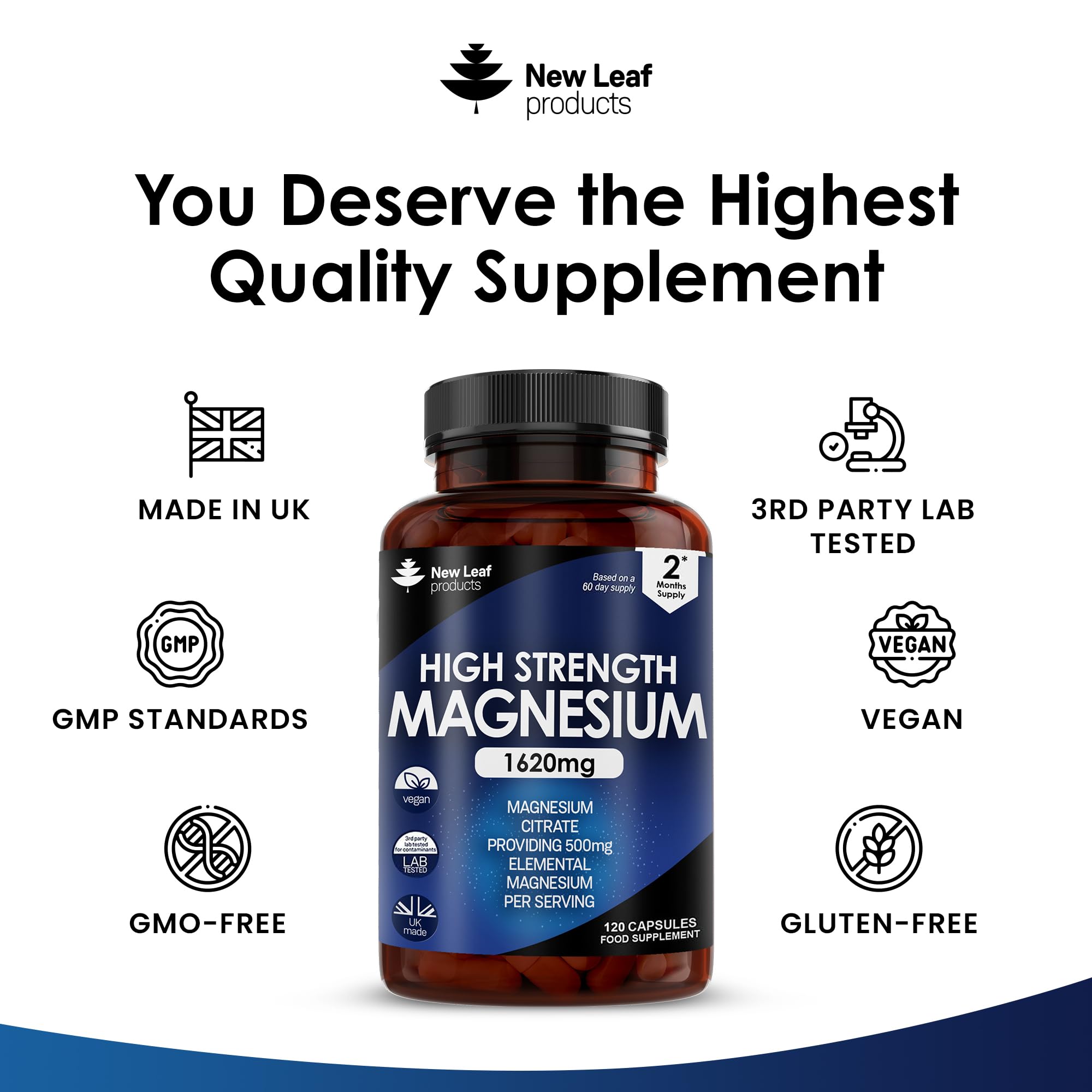 Magnesium Supplements 1620mg - Super Strength - Magnesium Citrate Capsules NEW LEAF PRODUCTS