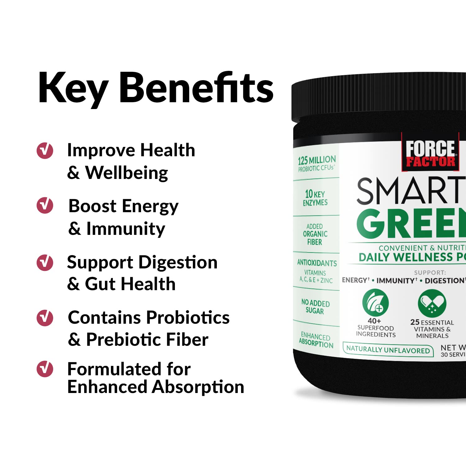 FORCE FACTOR Smarter Greens Daily Wellness Powder to Support Energy, Immunity & Digestion Force Factor