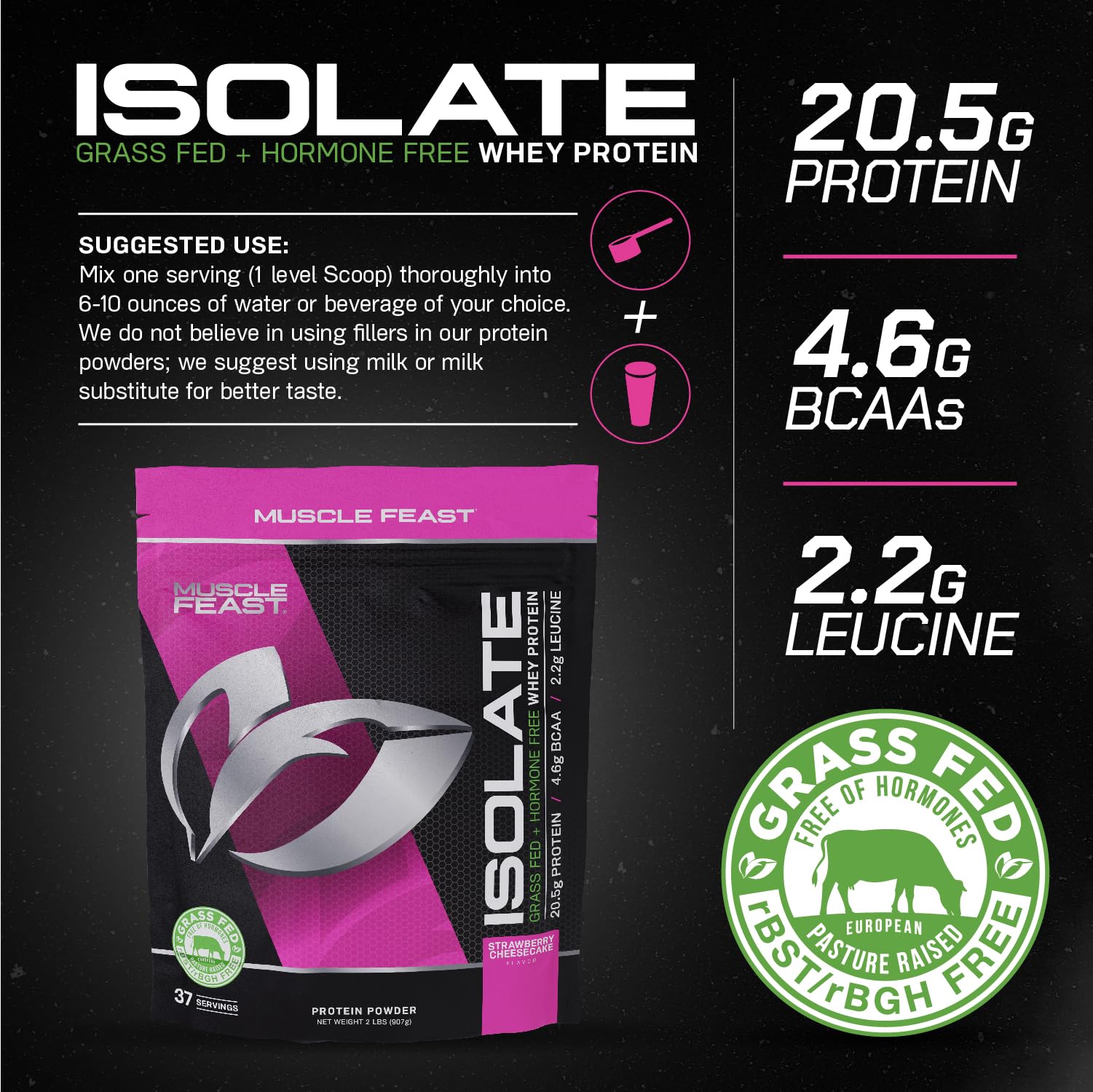 Muscle Feast Grass-Fed Whey Protein Isolate, All Natural Hormone Free Pasture Raised Muscle Feast