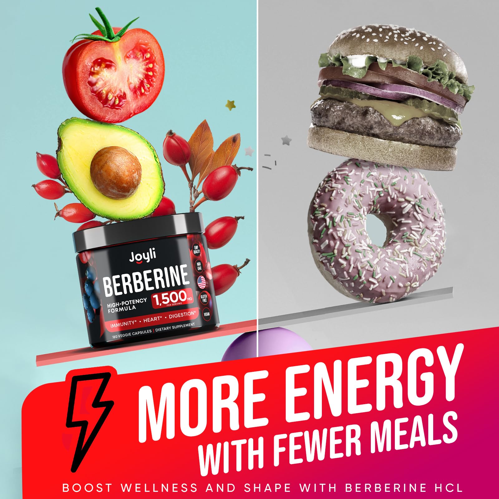 Joyli Berberine 1500MG - 180 Vegan Capsules - Weight Management & Heart Support JOYLI Nutrition