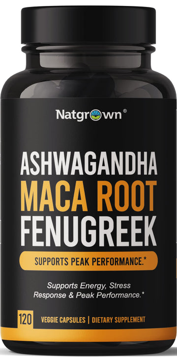 Natgrown Ashwagandha Maca Root Fenugreek Extract Capsules Supplement 