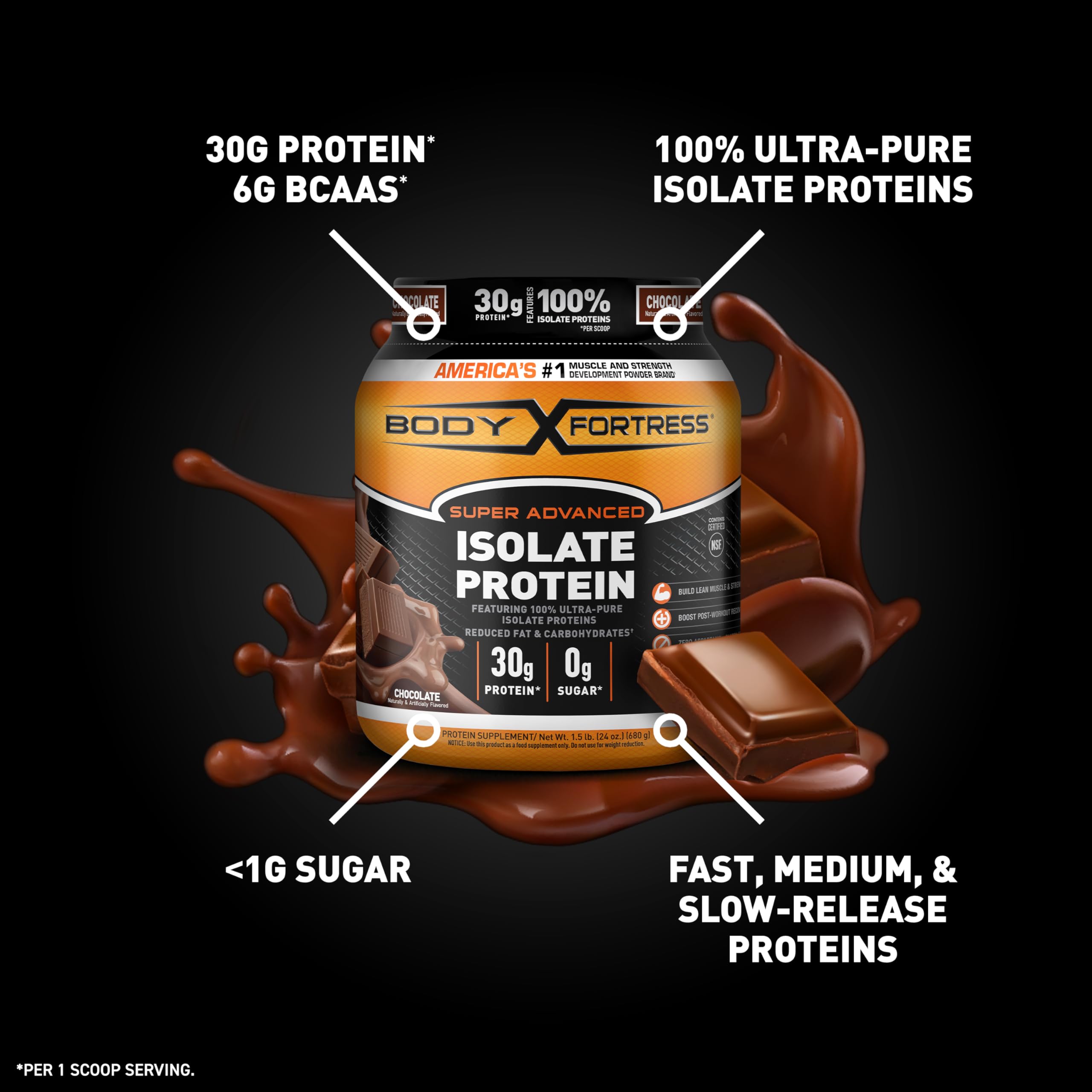 Body Fortress Super Advanced Isolate Protein, Chocolate Protein Powder Supplement Body Fortress