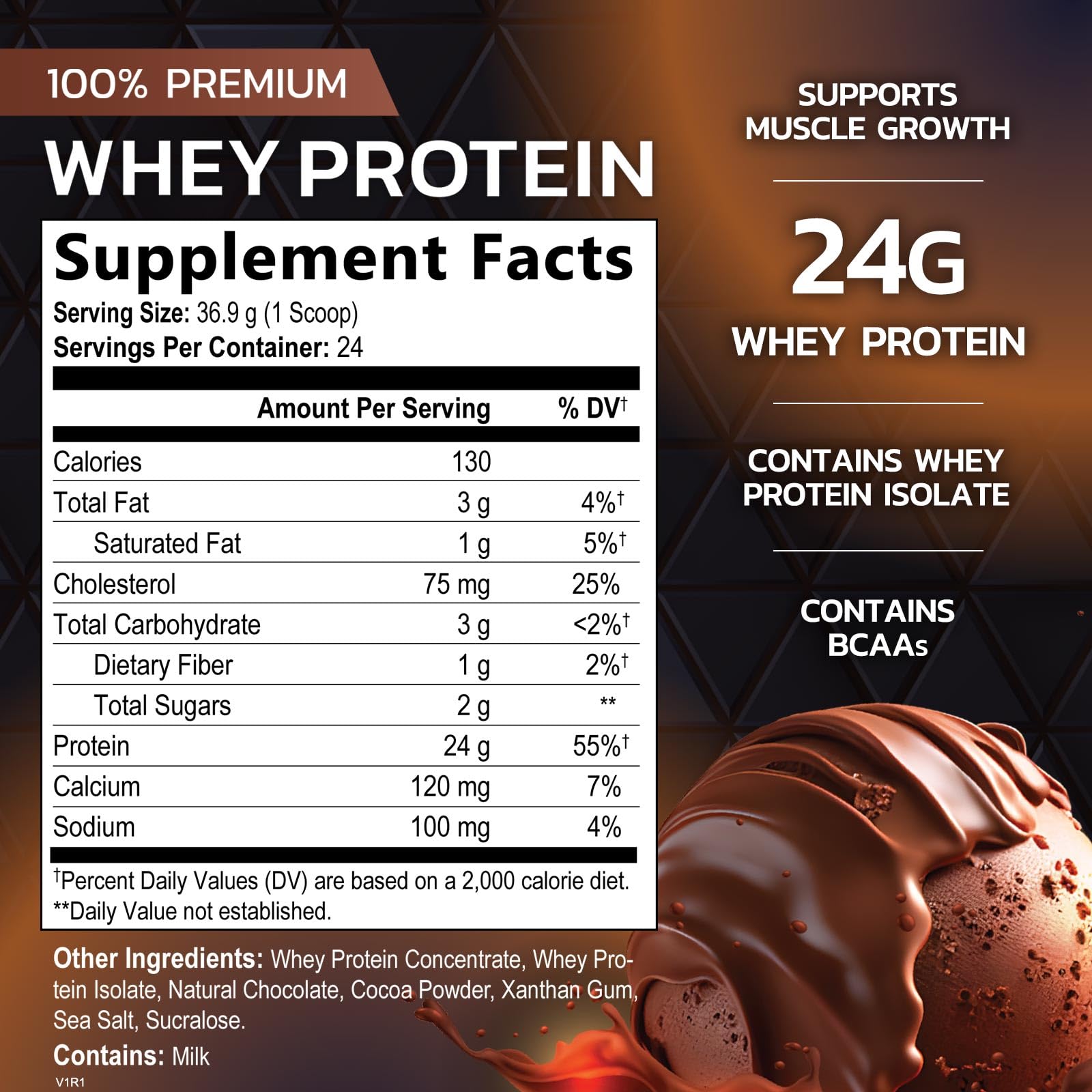 Nature's Premium 100% Whey Protein Powder, 24g of Protein, Double Rich Chocolate Nature's Peak