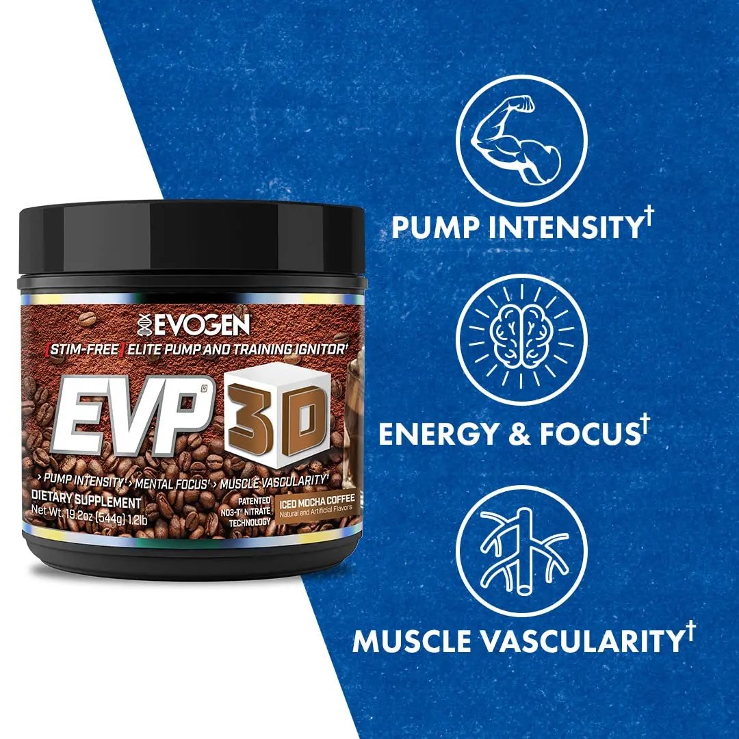 Evogen EVP 3D Iced Moche Coffee | Xtreme Stimulant Free Pre-Workout Powder Arginine Evogen