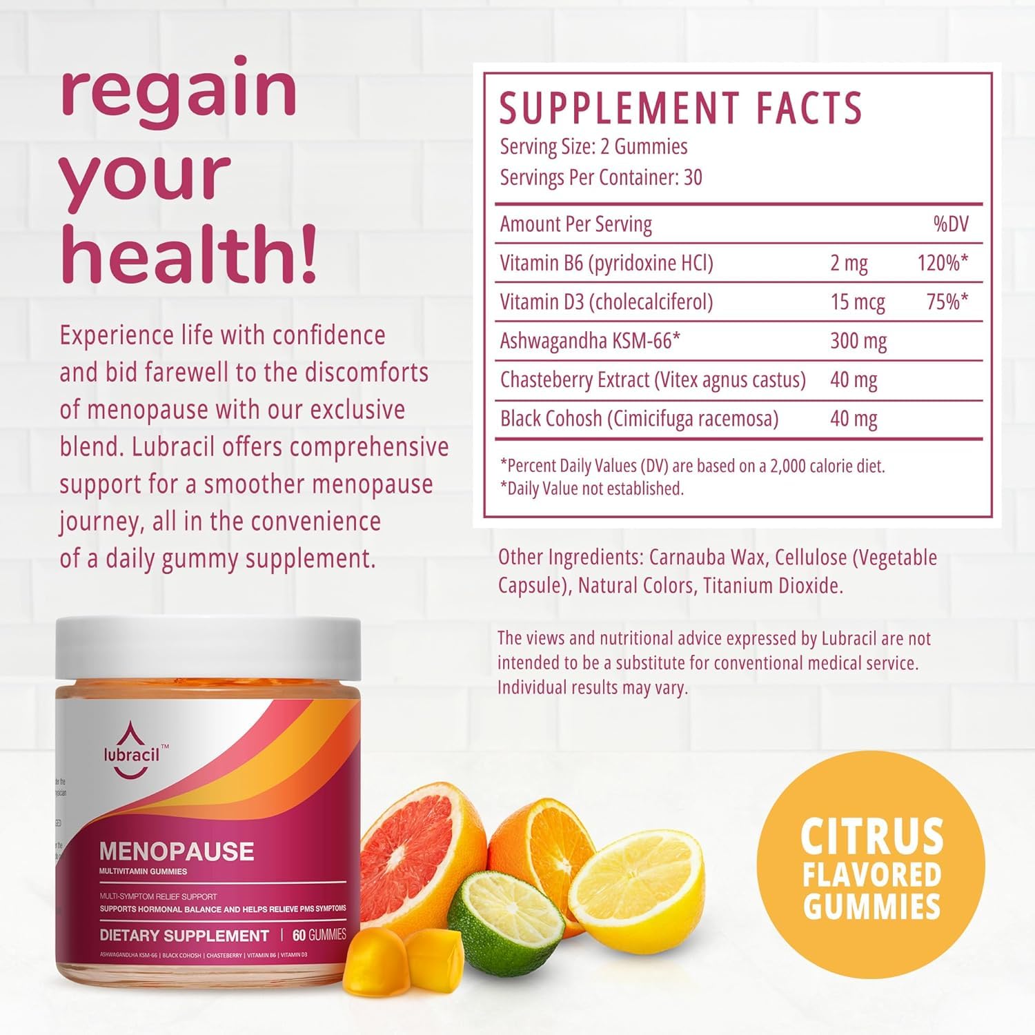 Lubracil - Menopause Gummies - Women's Natural Hormone-Free Daily Dietary Supplement