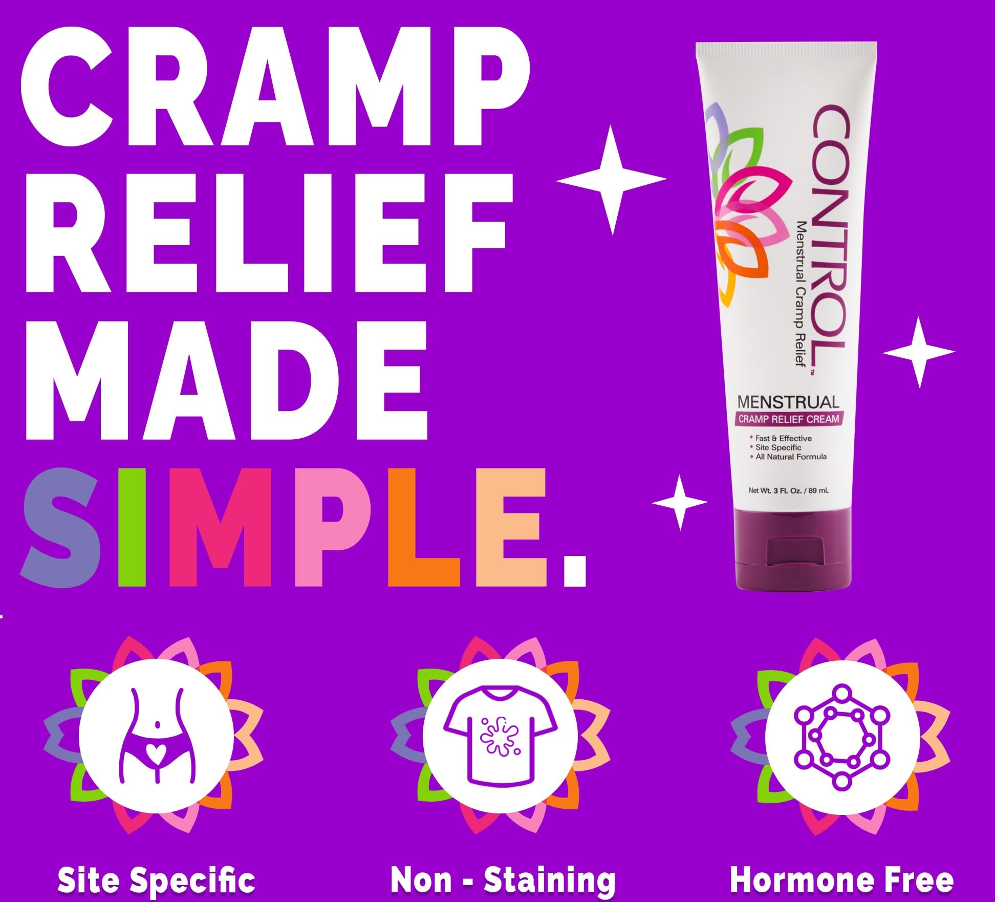 CONTROL, Menstrual Cramp Relief Cream, Topical Pain Relief for Period Cramps and PMS, Period Relief CONTROL