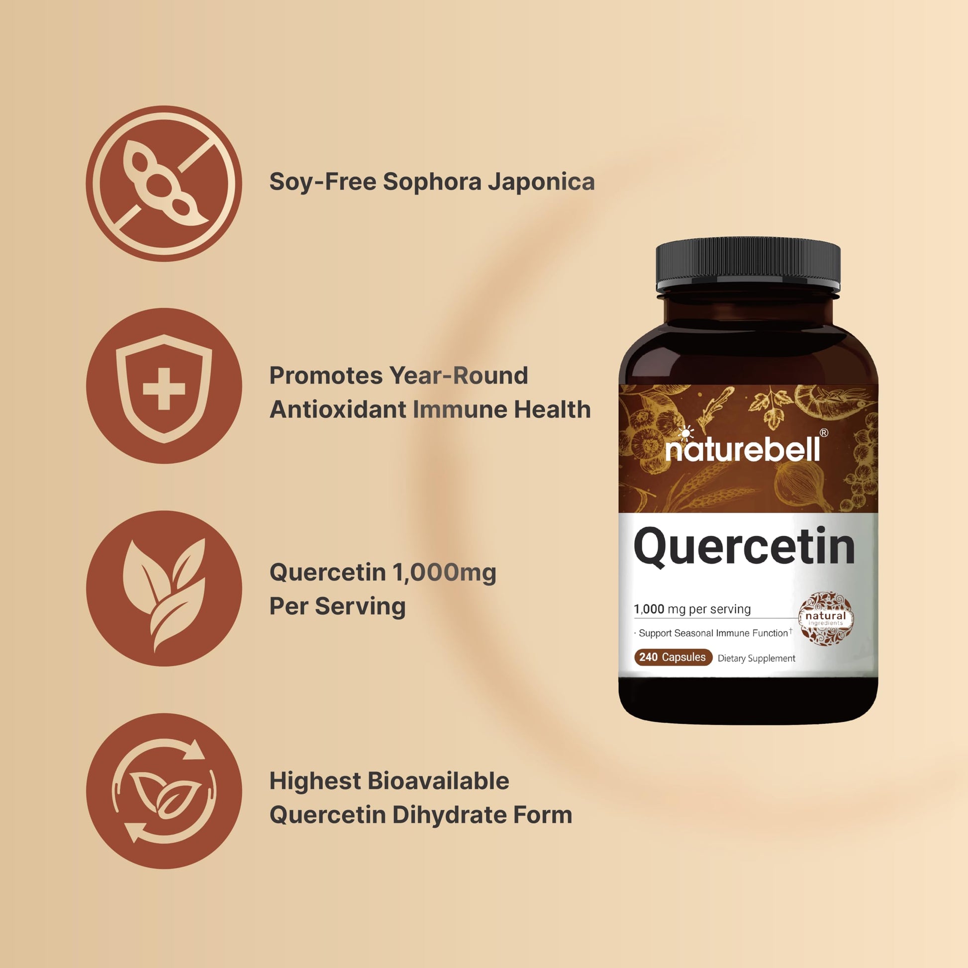 NatureBell Quercetin 1000mg Per Serving | 240 Capsules, Ultra Strength Quercetin NatureBell