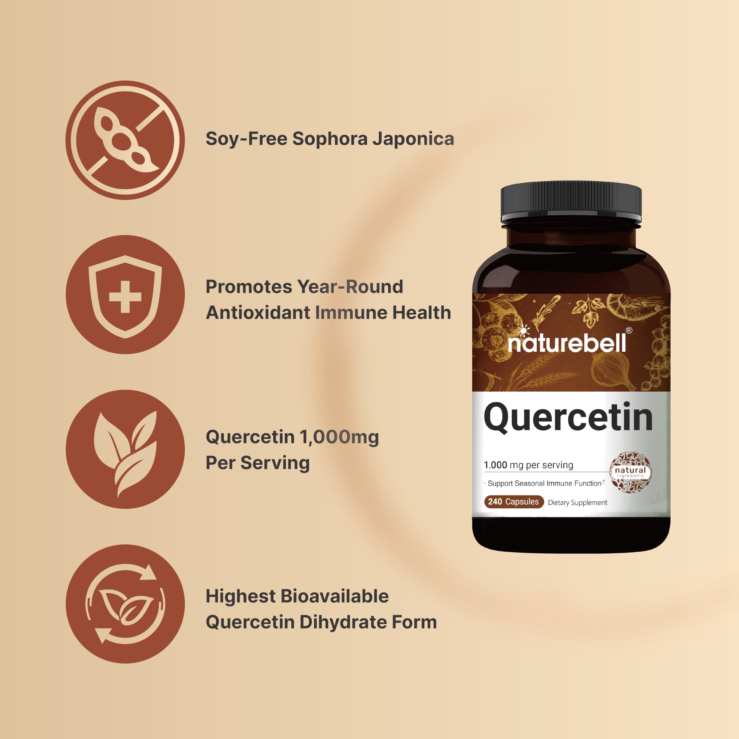 NatureBell Quercetin 1000mg Per Serving | 240 Capsules, Ultra Strength Quercetin NatureBell