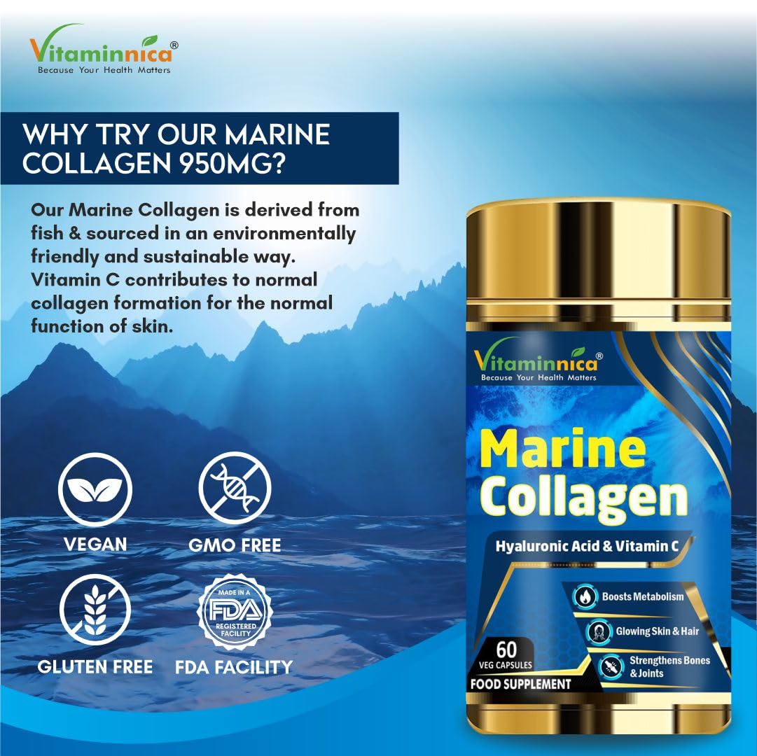 Vitaminnica Marine Collagen Capsules with Hyaluronic Acid & Vitamin C - Skin, Hair, Bones & Joints Vitaminnica Because your Health Matters