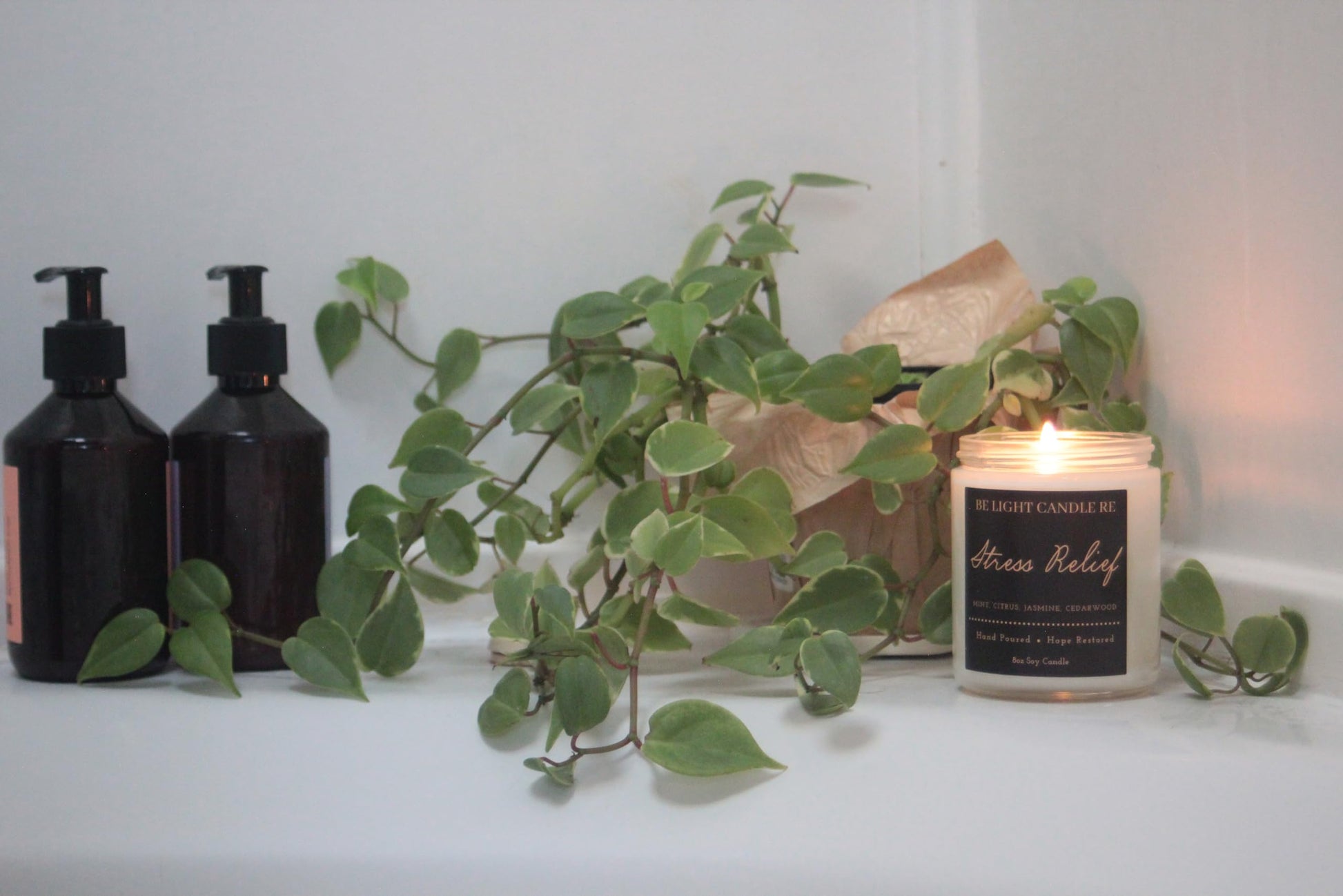 Stress Relief Candle | Purpose-Driven Soy Candles | Scented Candle for Home | 8oz Long Lasting Candle Be Light Candle RE