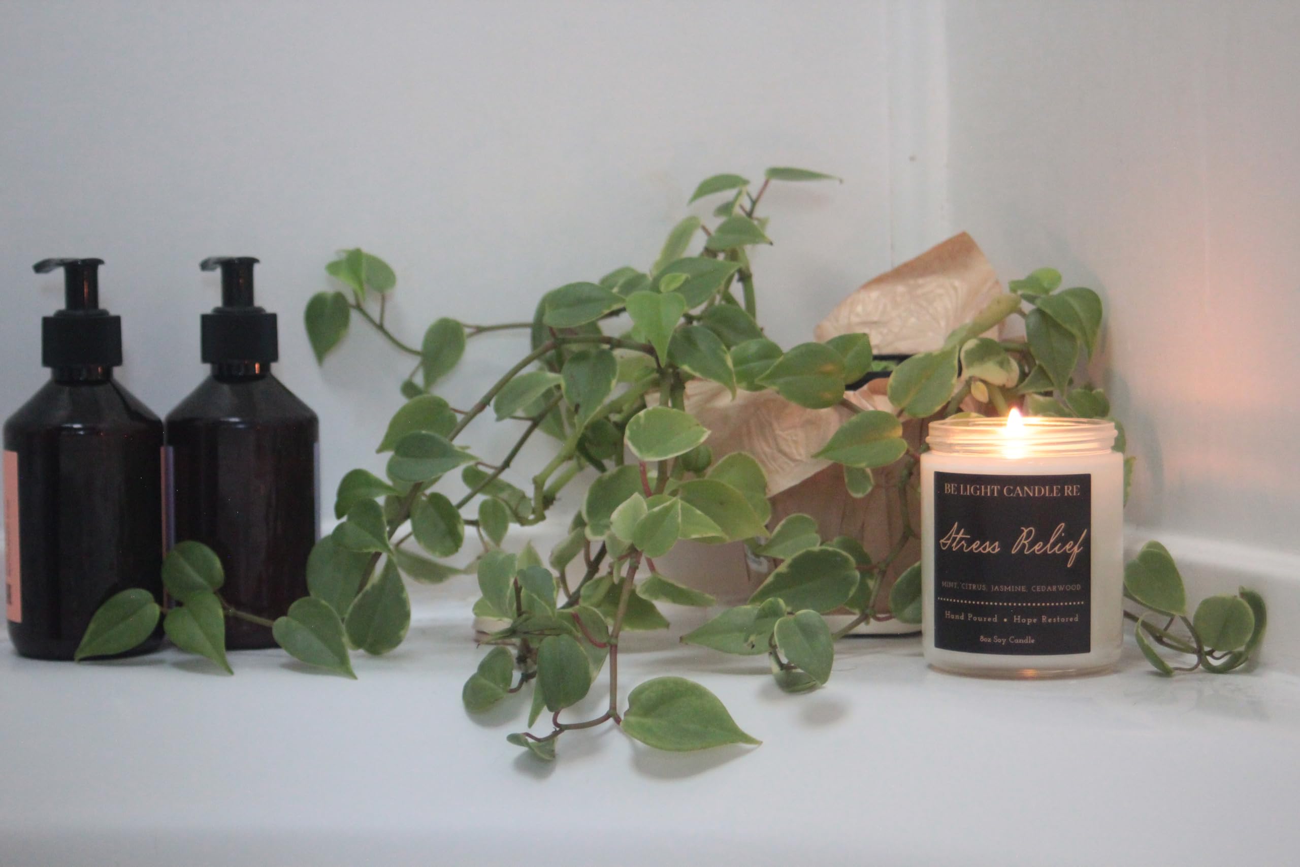 Stress Relief Candle | Purpose-Driven Soy Candles | Scented Candle for Home | 8oz Long Lasting Candle Be Light Candle RE