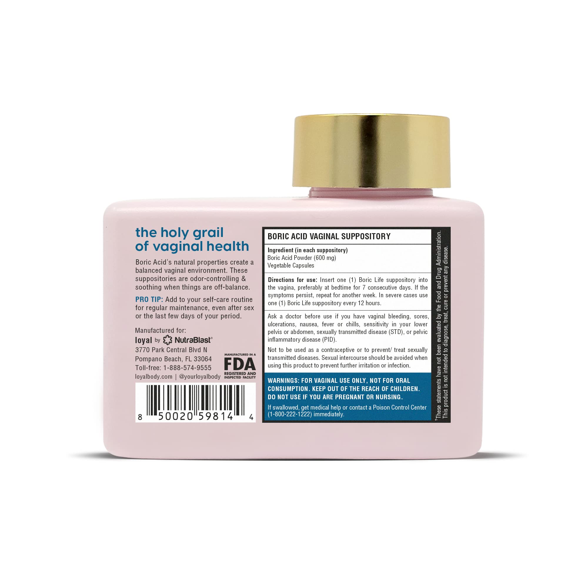 Loyal Boric Life - Boric Acid Vaginal Suppositories - 600mg - Supports Odor Control - Promotes Vaginal