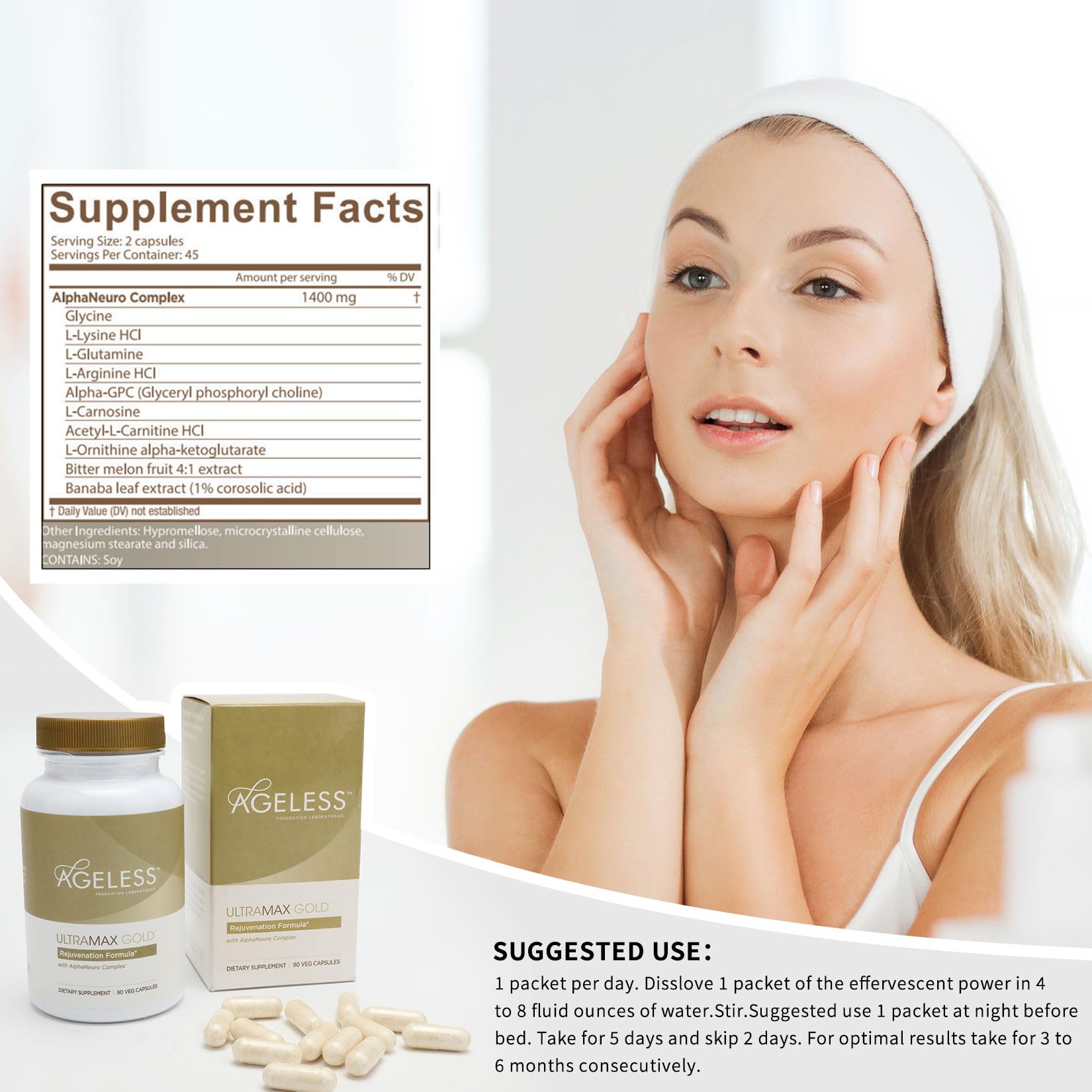 AGELESS™: UltraMAX Gold™ Capsules, HGH Anti-Aging Supplement for Women, Slows Ageless Foundation Laboratories