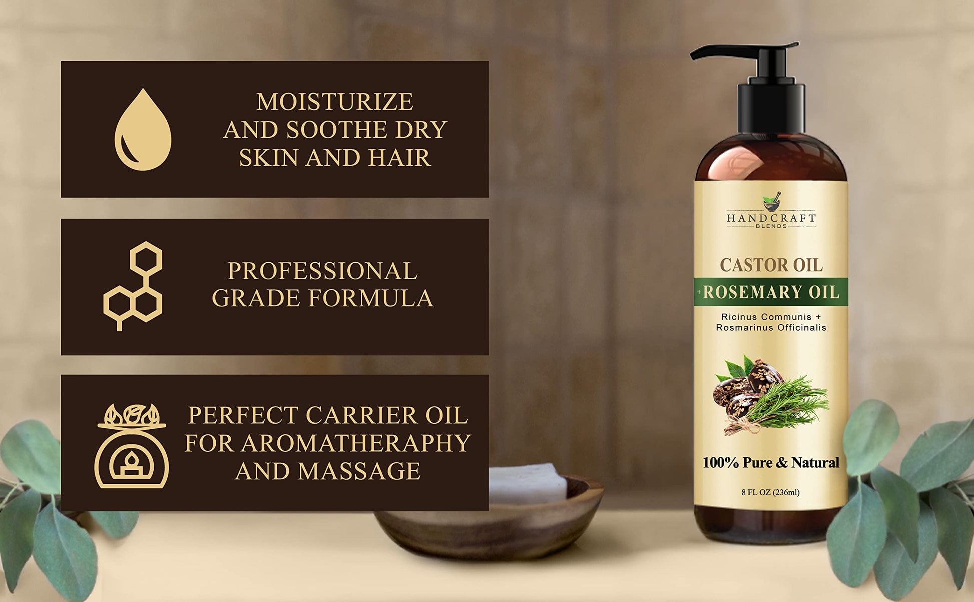 Handcraft Blends Castor Oil with Rosemary Oil for Hair Growth, Eyelashes, Eyebrows Handcraft Blends