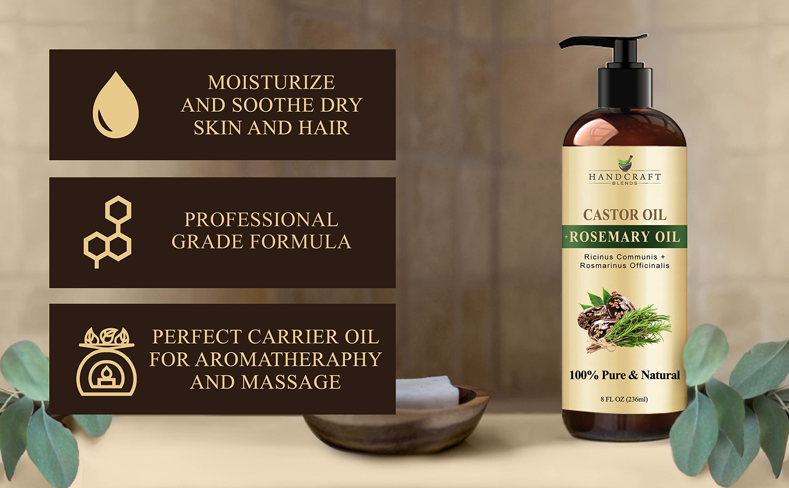 Handcraft Blends Castor Oil with Rosemary Oil for Hair Growth, Eyelashes, Eyebrows Handcraft Blends