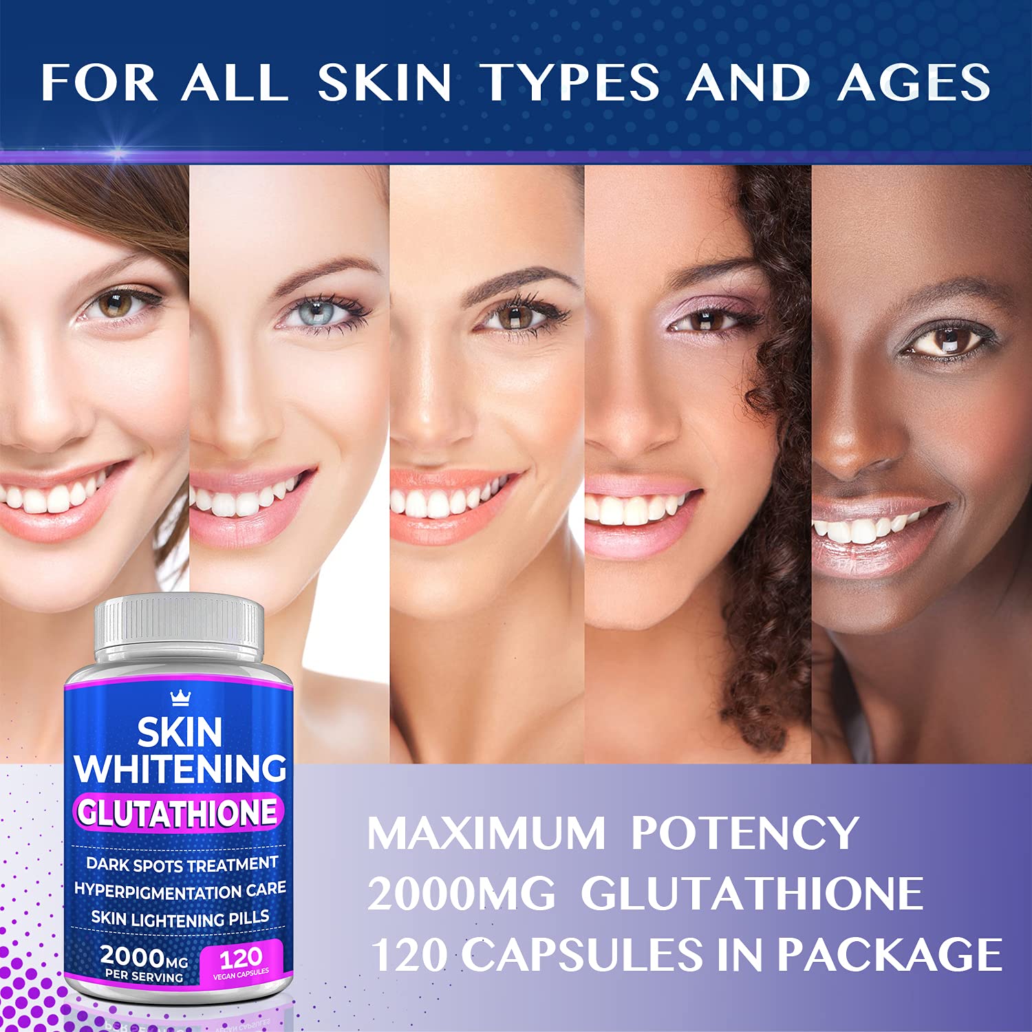Glutathione Whitening Pills - 120 Capsules 2000mg Glutathione - Effective Skin Lightening NORTHERN CROWN COSMETICS